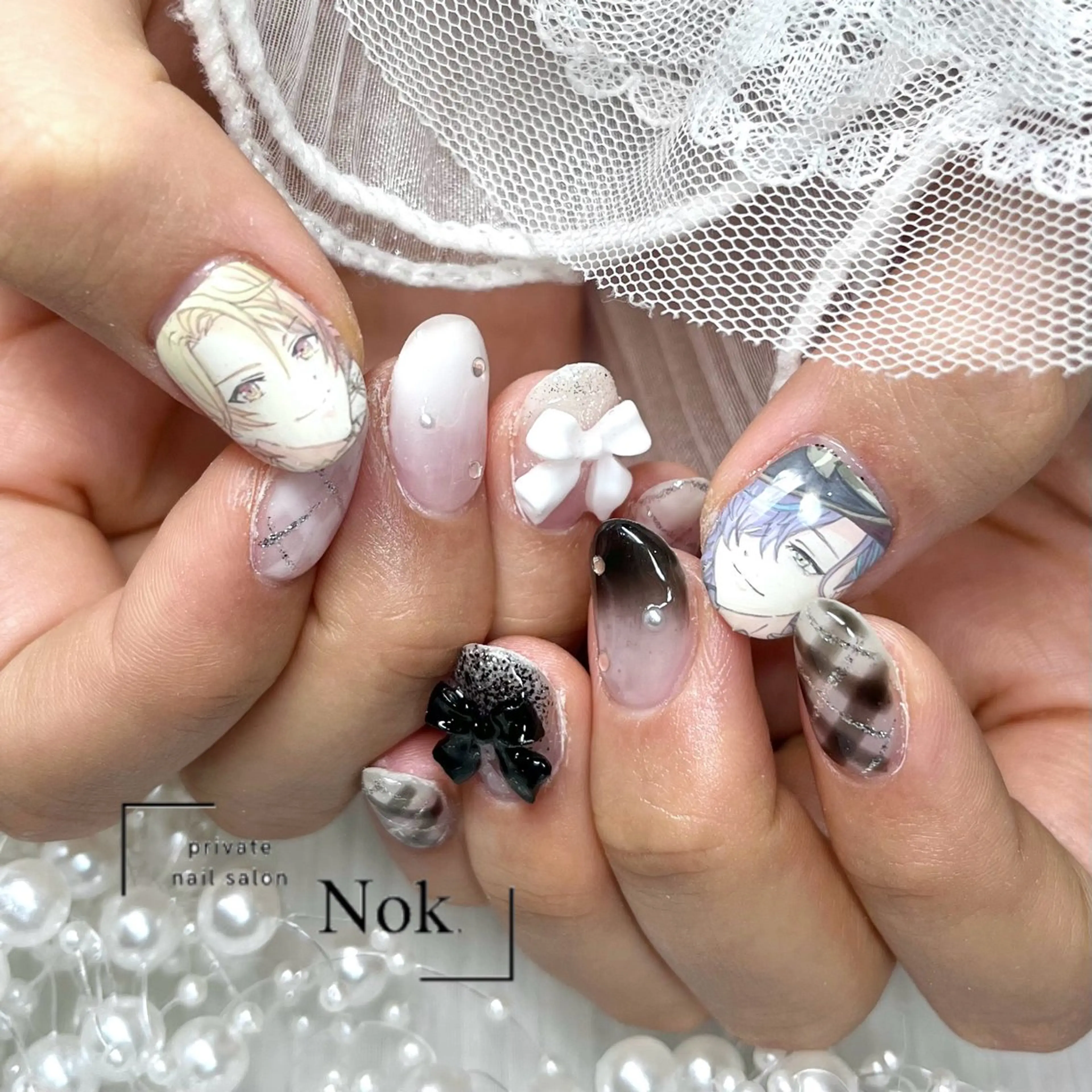 ネイル リボン ハンドネイル 池袋痛ネイル Nok. 渡辺のネイルデザイン