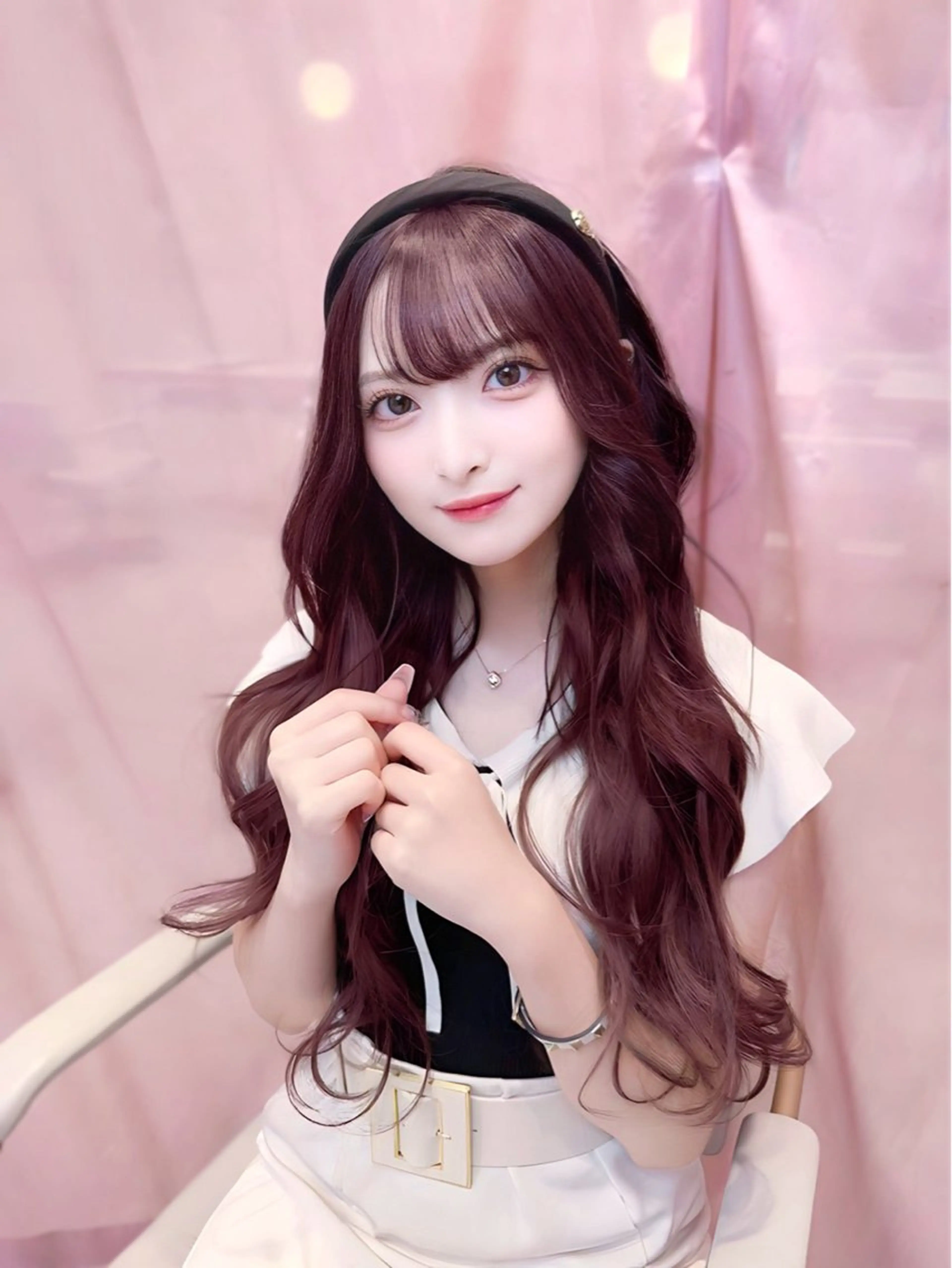 ロング カラー ピンクカラー カット ヘアカラー トリートメント ヘッドスパ ヘアセット 韓国ヘア/レイヤー/ 顔まわり/りょーとのヘアスタイル