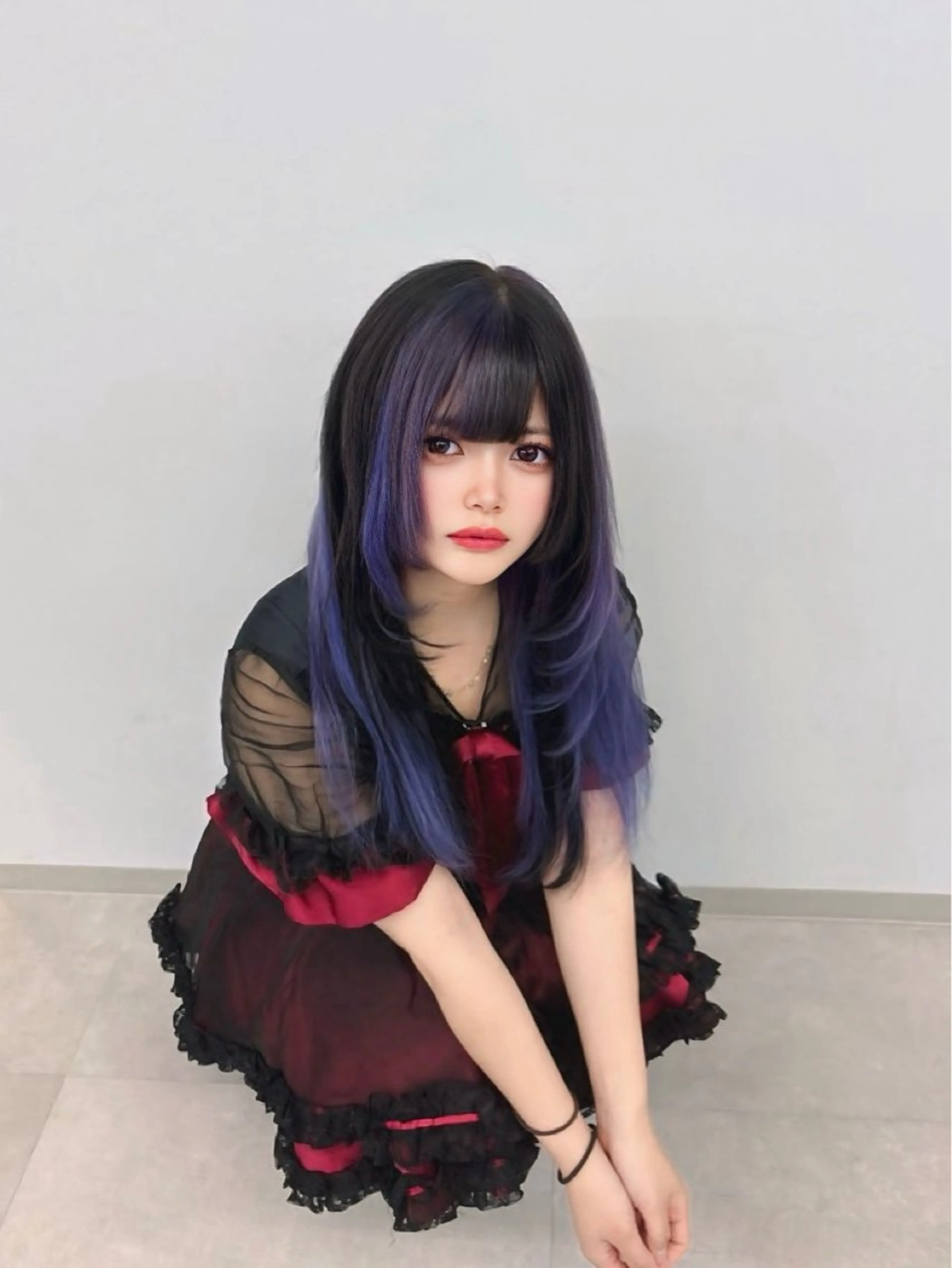 ロング カラー 顔まわりレイヤー 顔周りカット レイヤーカット ヘアカラー エクステ ☠️地雷ギャル職人⚡ りんのヘアスタイル