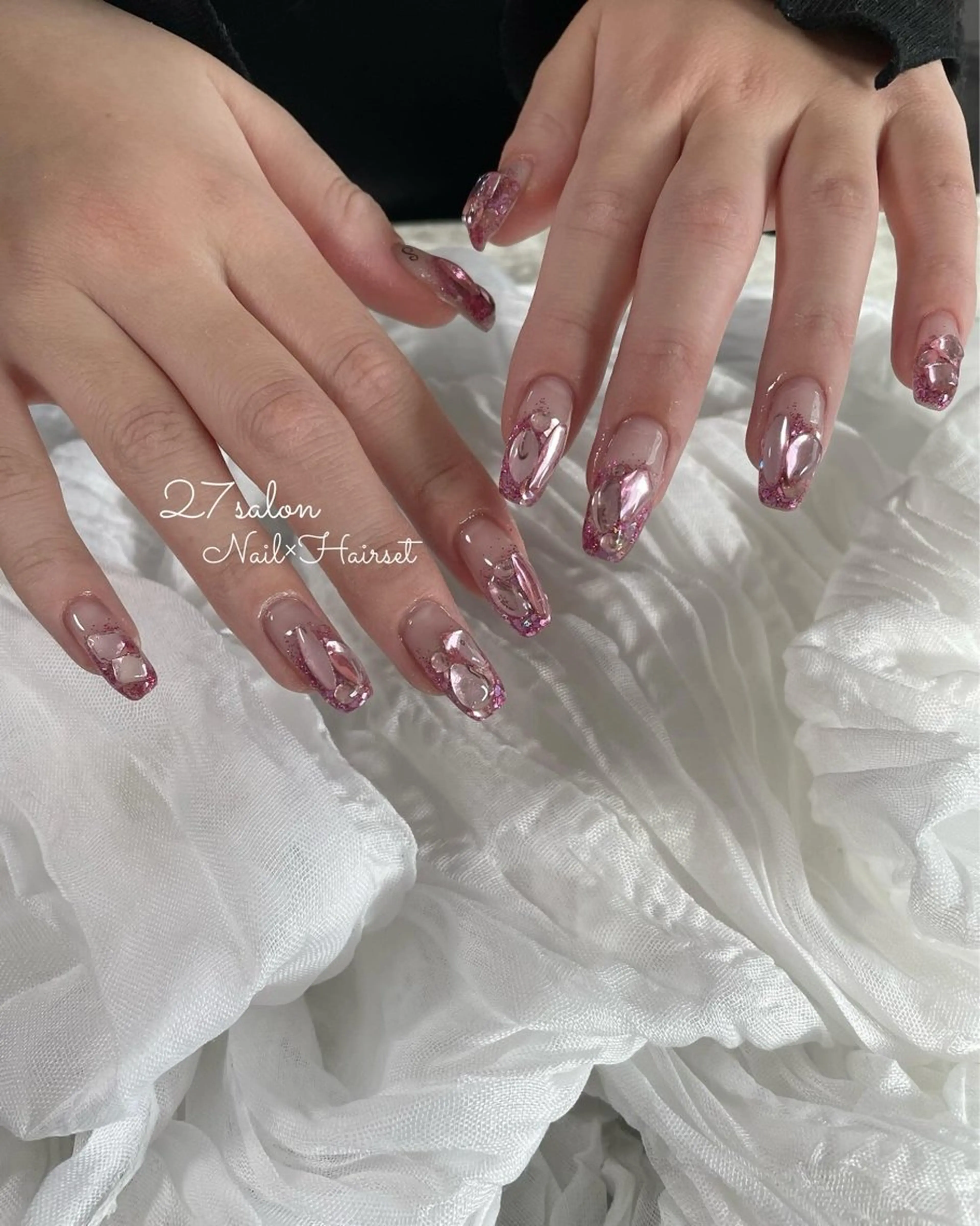 ネイル グラデーション ラメ(グリッター) ラメグラデーション ピンク 27salon yuinaのネイルデザイン