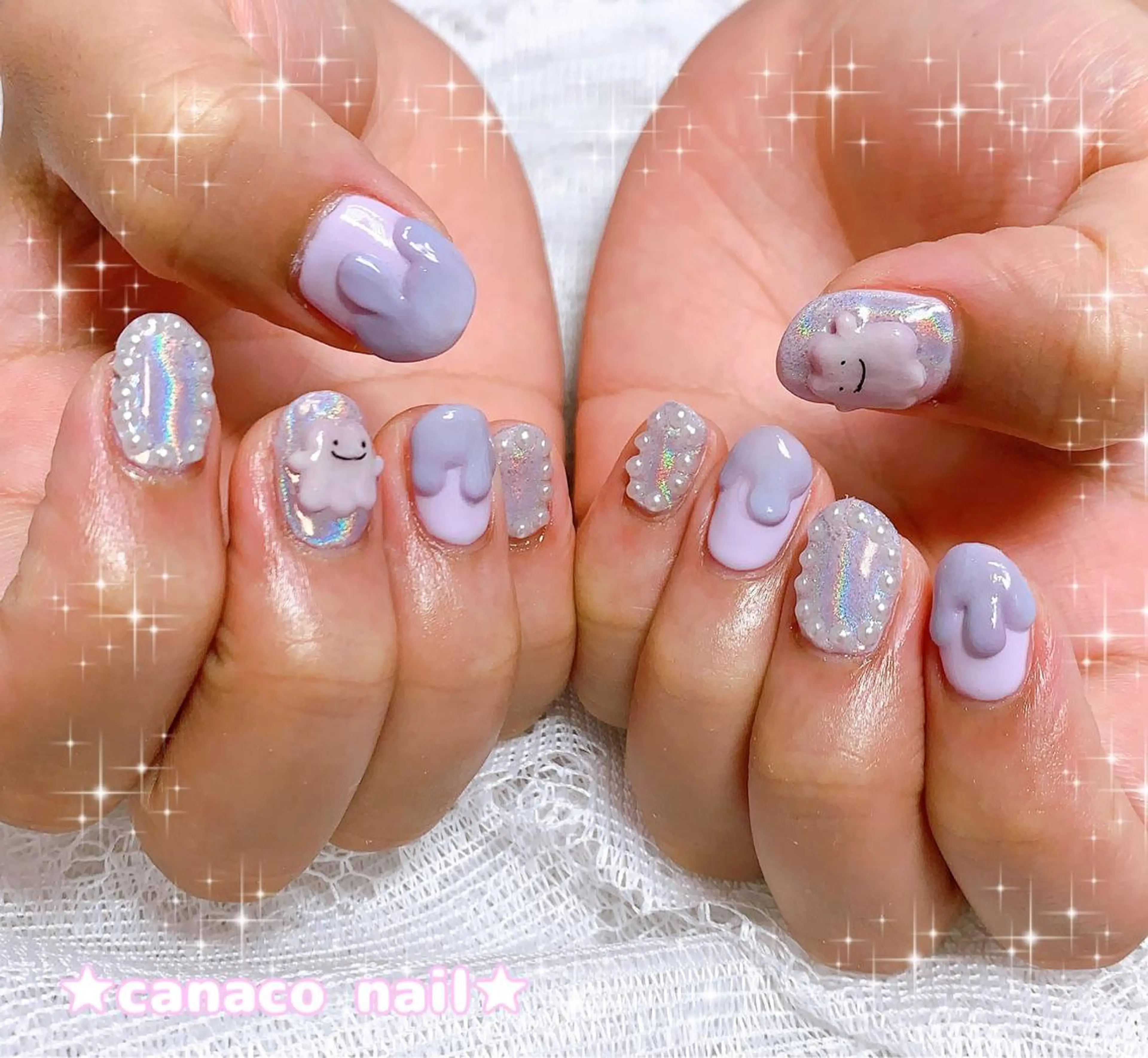 ネイル アートネイル ジェルネイル パラジェル パープル ストーンネイル ハンドネイル ハンドケア Felice所属・ベテランネイル cnc nailのネイルデザイン