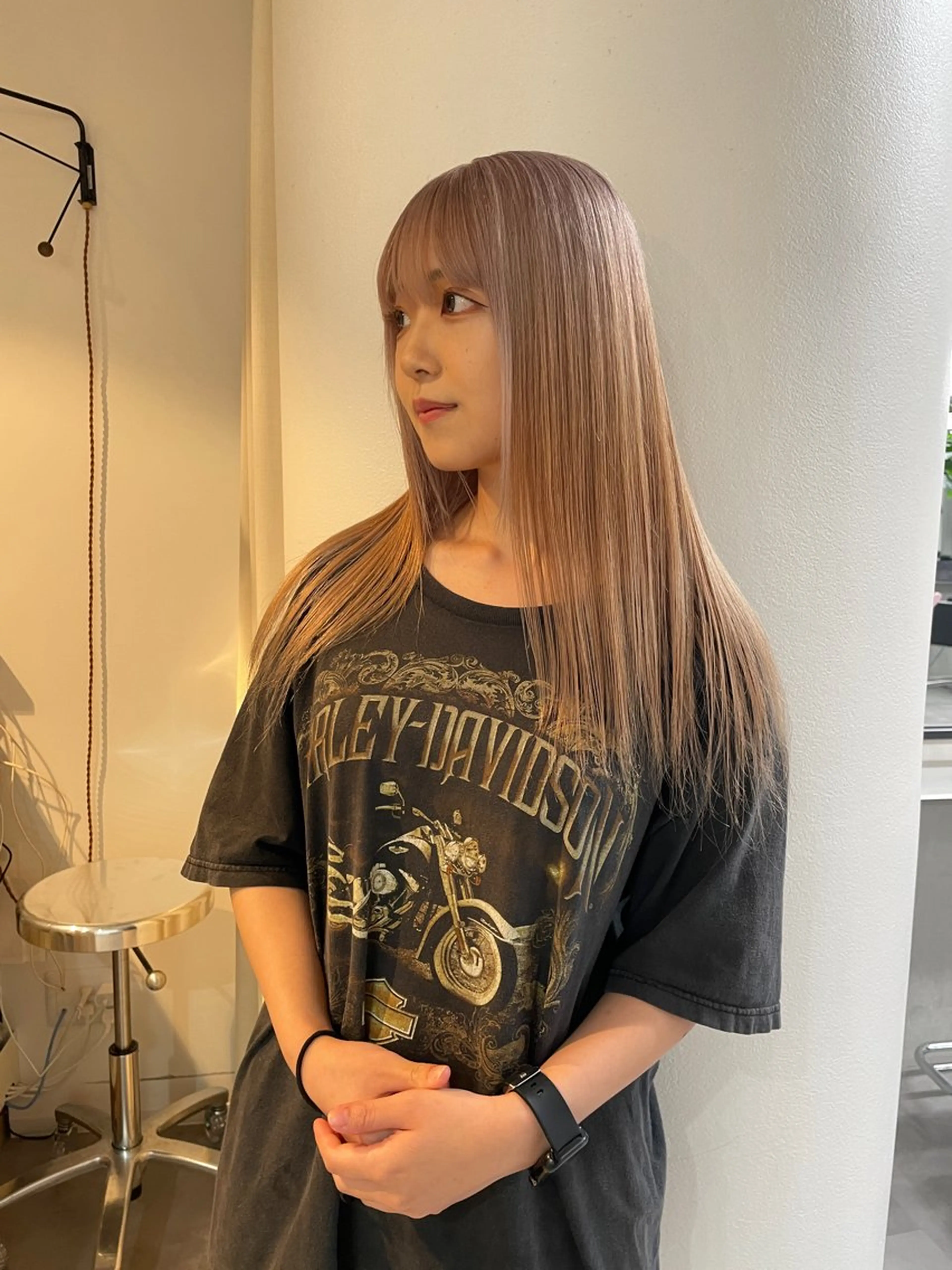 ロング カラー 切りっぱなしボブ レイヤー/縮毛矯正のヘアスタイル