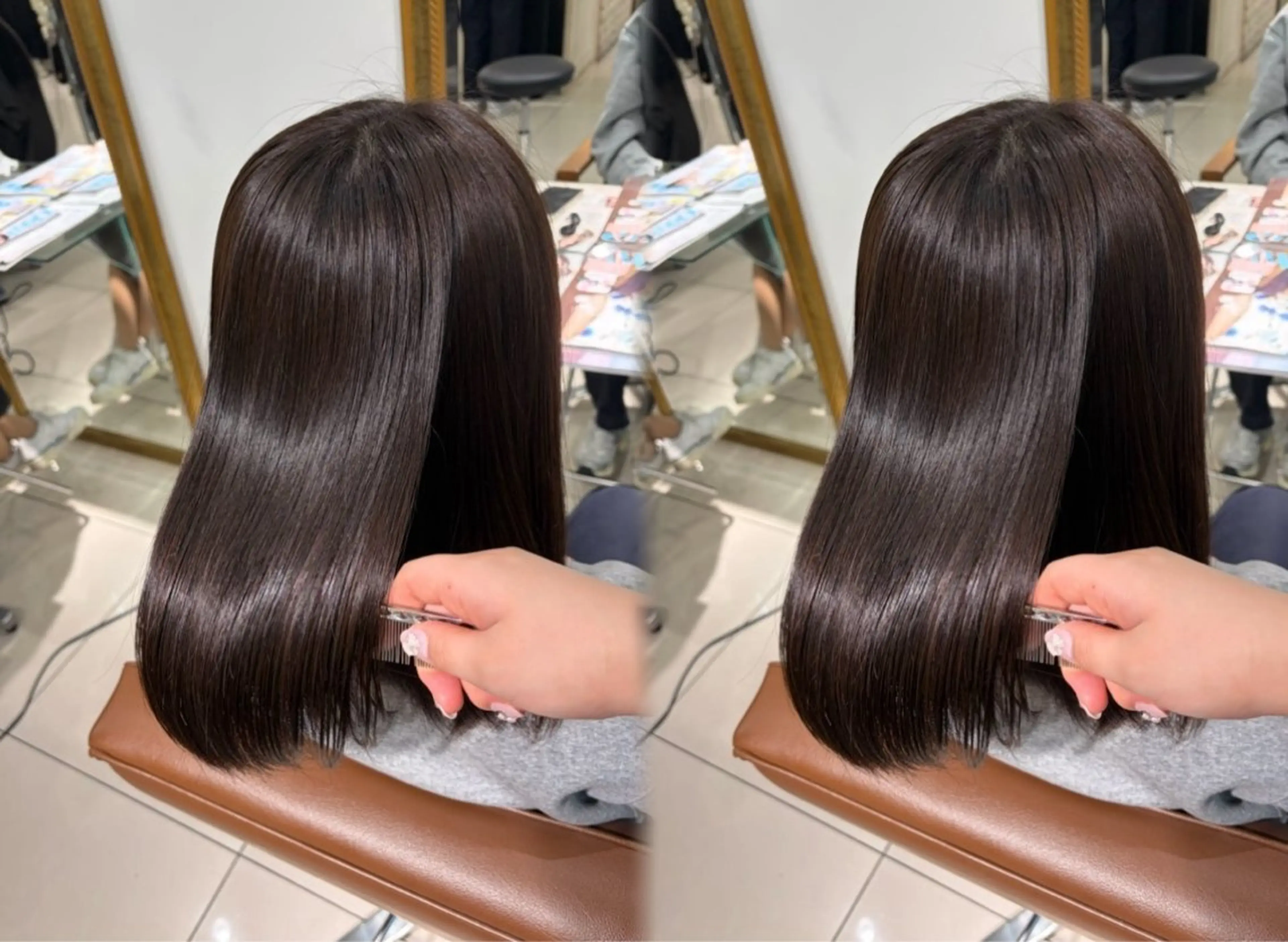 ミディアム カット ヘアカラー トリートメント 巻ける🫧縮毛矯正 💞はな🎀のヘアスタイル