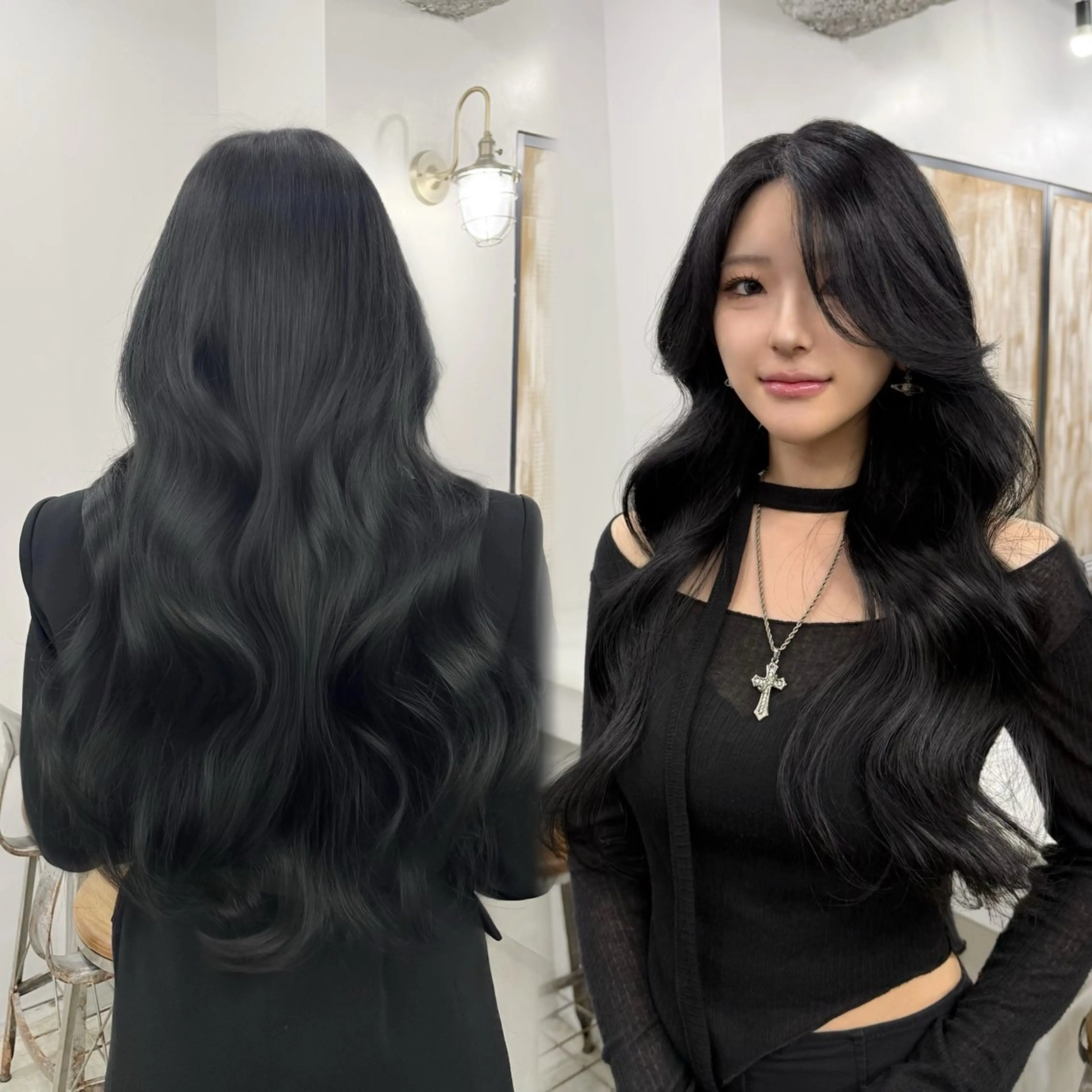 ロング カラー 黒髪 ブルーカラー ブルーブラック 透明感カラー グレージュ カット ヘアカラー トリートメント 韓国ヘア🫧 KAZUTOのヘアスタイル