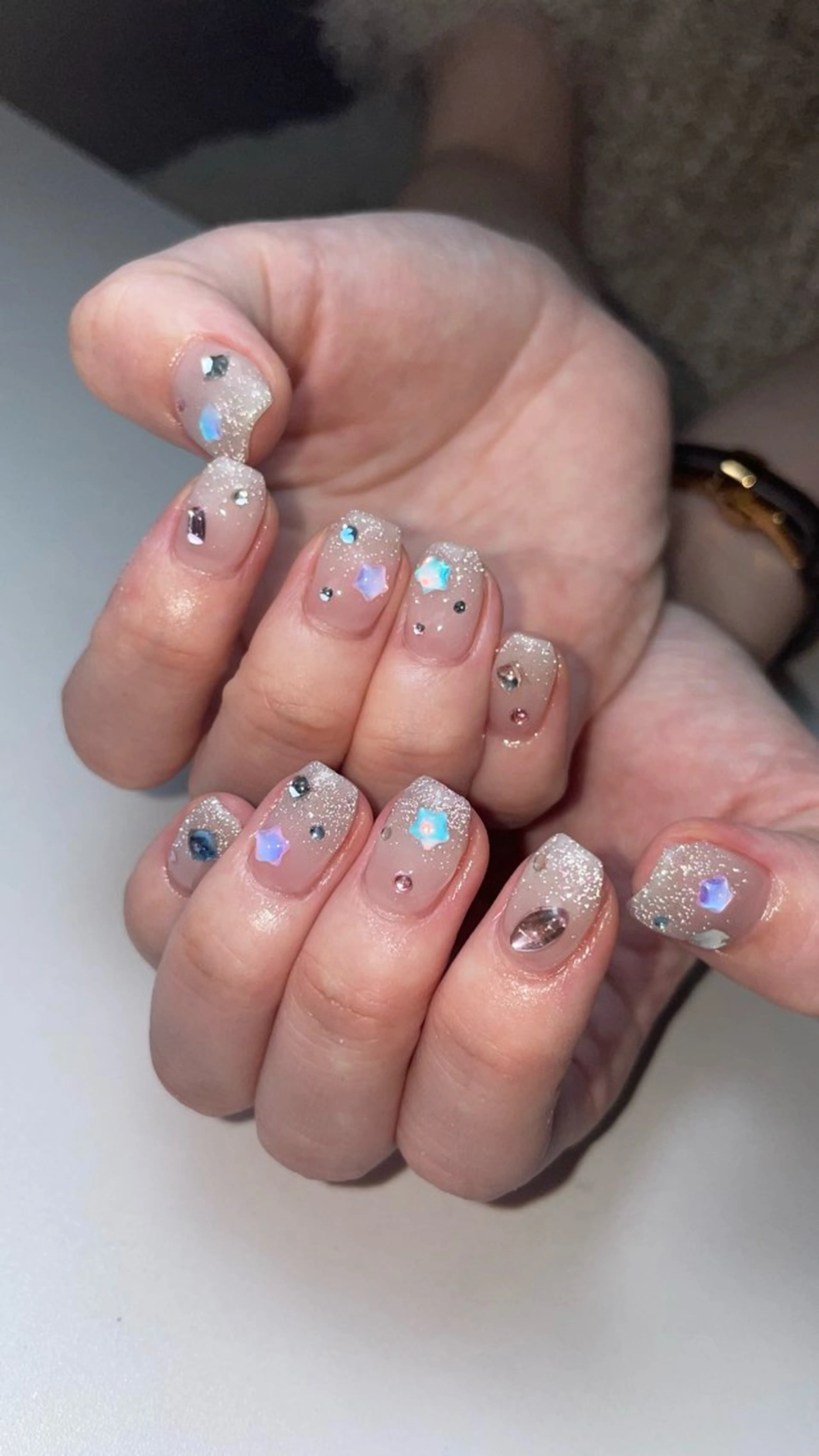 ネイル ブルー チークネイル フラッシュネイル フットネイル ジェルネイル ハンドネイル Sugar. ひかり໒꒱˚.*のネイルデザイン