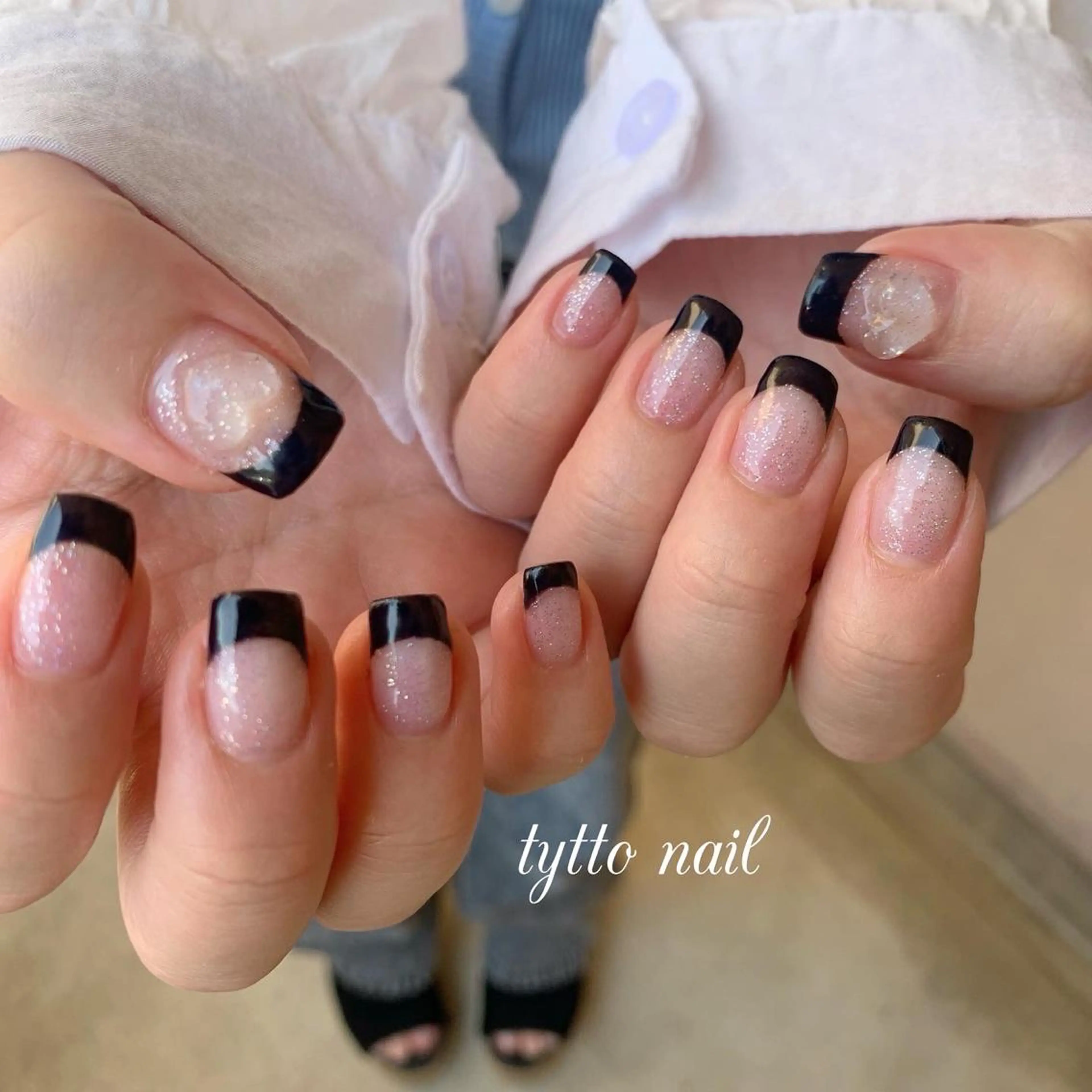 ネイル フラッシュネイル フレンチネイル ハート キラキラネイル 韓国ネイル ハンドネイル tytto nail ❤︎‪‪eri‪‪のネイルデザイン