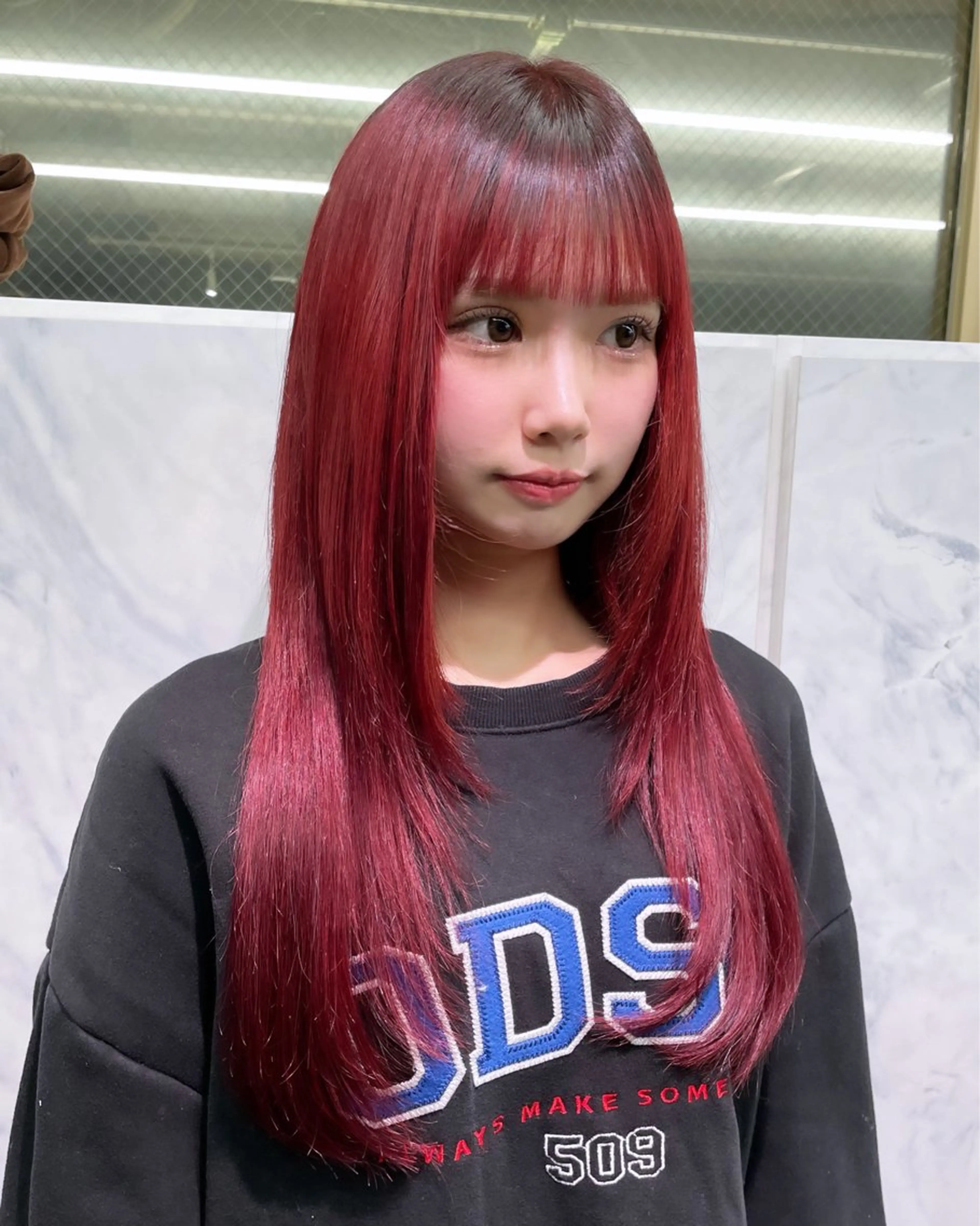 ロング カラー ヘアアレンジ プルエクステ レッドカラー エクステ レイヤーカット ヘアカラー エクステ 🎀プルエクステ みまひかる🎀のヘアスタイル