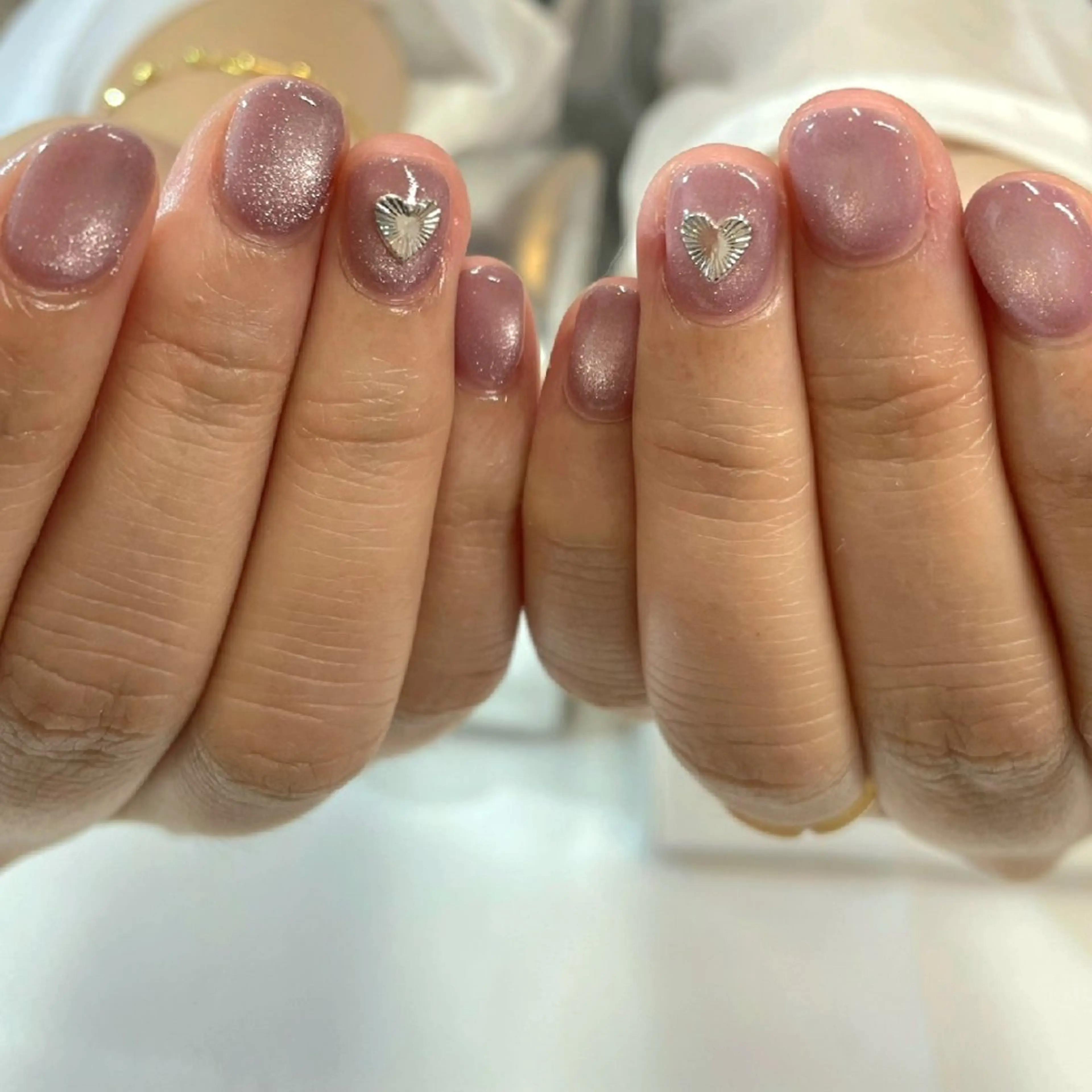 ネイル ハート キラキラネイル マグネットネイル ピンク ハンドネイル ハンドケア 心斎橋Salon Epokkuのネイルデザイン