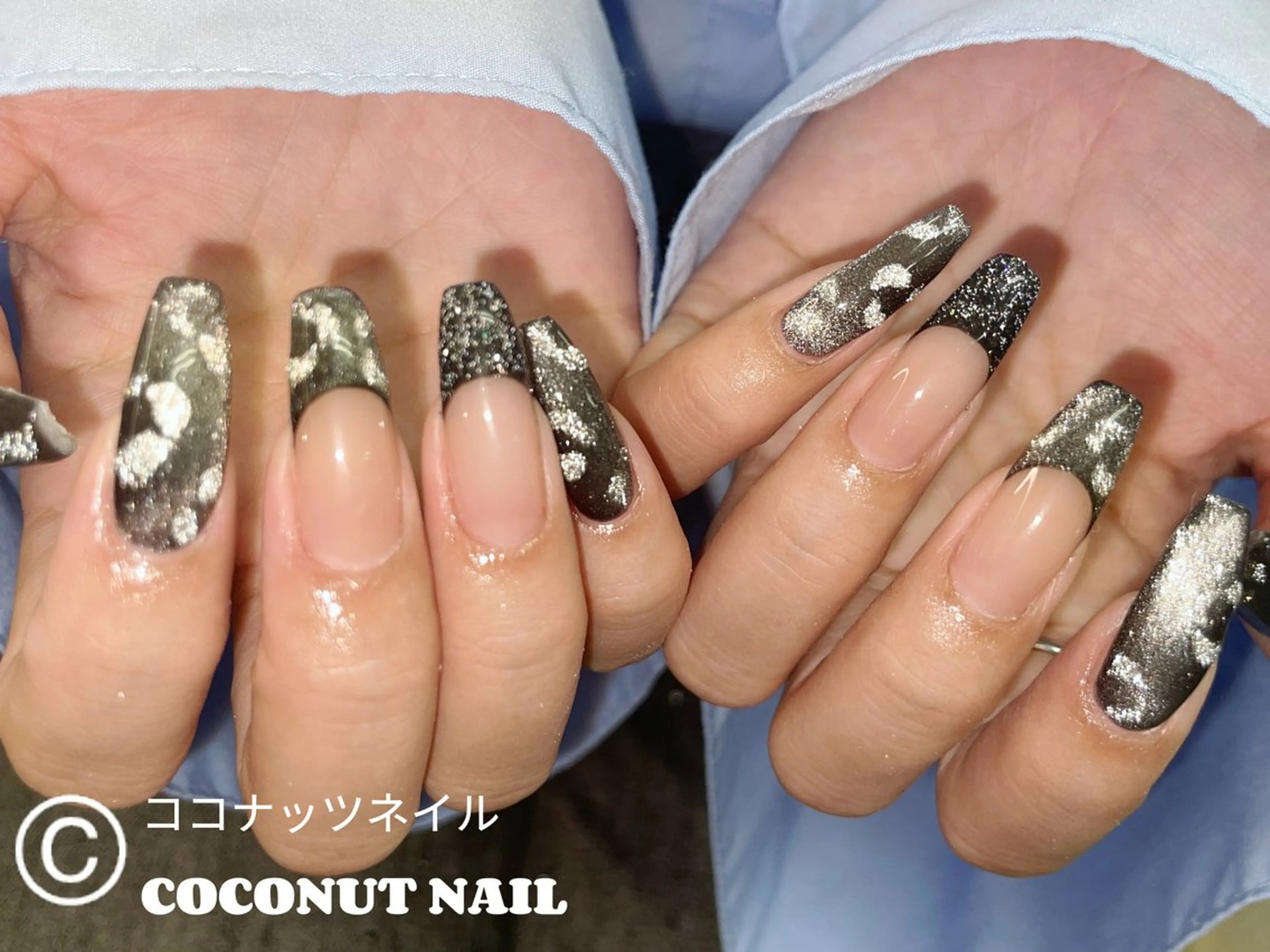ネイル べっ甲ネイル フレンチネイル キラキラネイル マグネットネイル 大理石ネイル(マーブル) ハンドネイル 神田 ココナッツのネイルデザイン