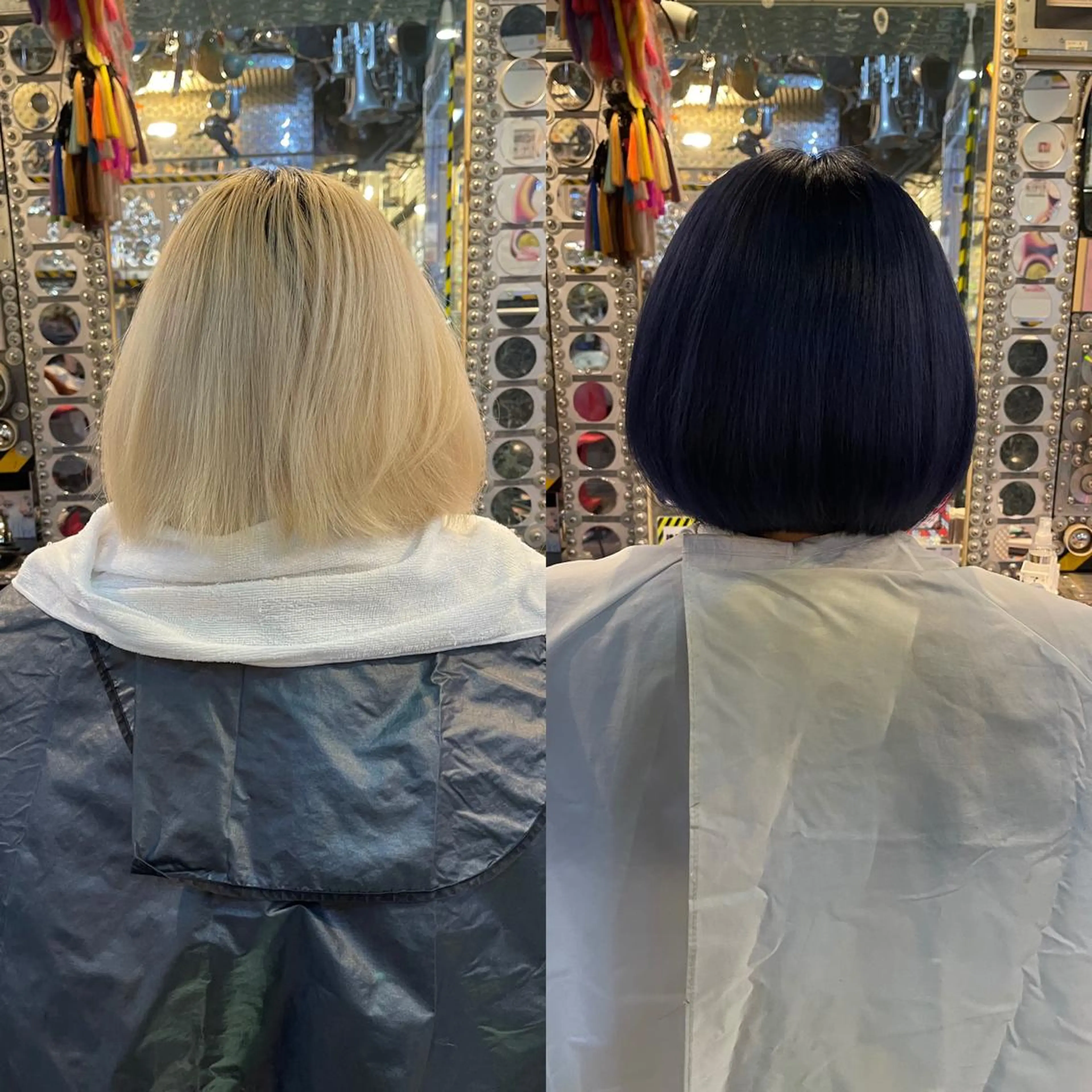 ショート カラー ヘアアレンジ 切りっぱなしボブ 黒髪 ブリーチ ブルーカラー ブルーブラック 🌈派手髪エクステ ブレイズ🌈ひろとのヘアスタイル