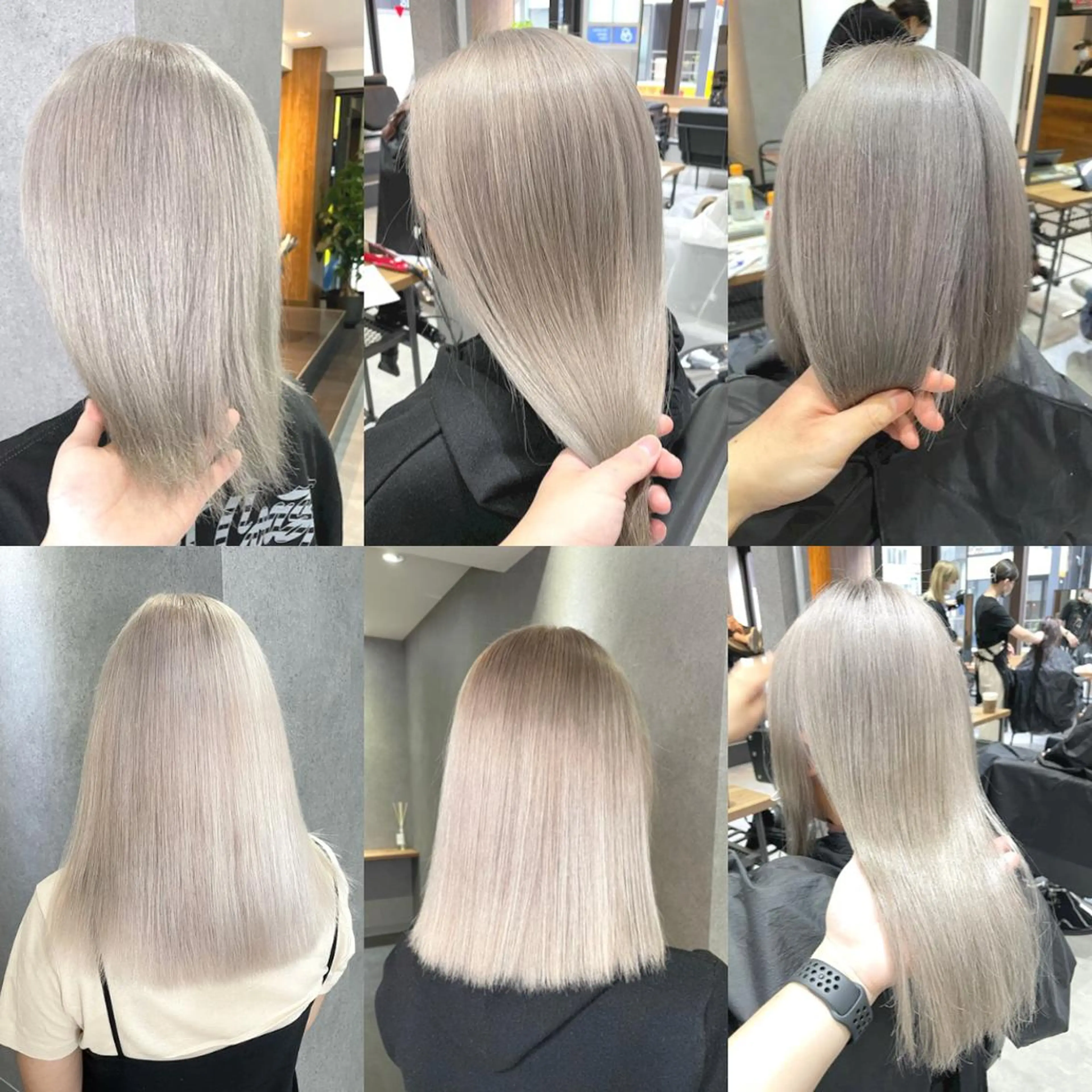 ミディアム カラー アッシュ ダブルカラー グレージュ ハイトーンカラー シルバー KEISUKE🐶 カラー✨エクステのヘアスタイル