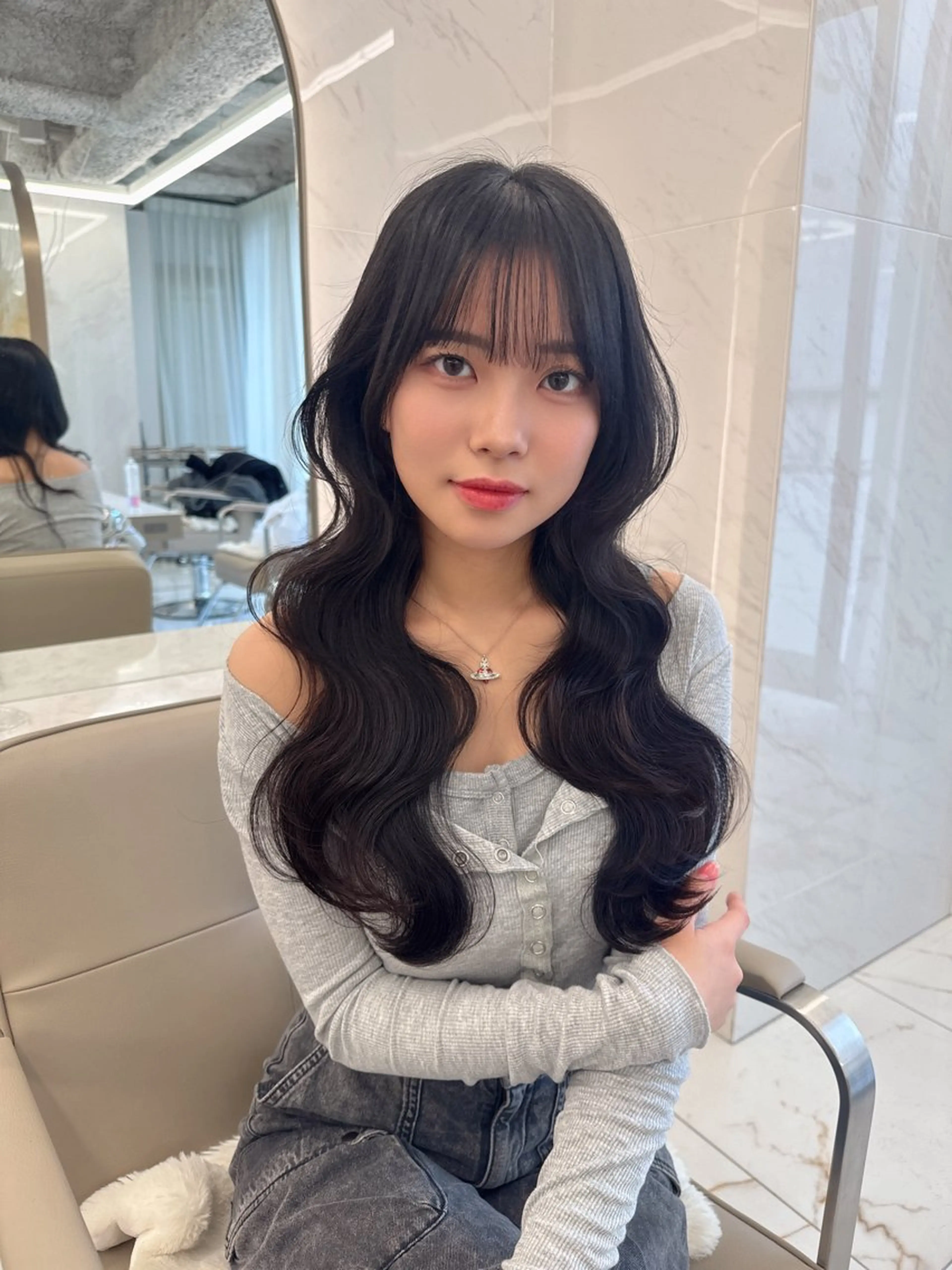 ロング のり🐼顔まわり/ 韓国/レイヤーカットのヘアスタイル