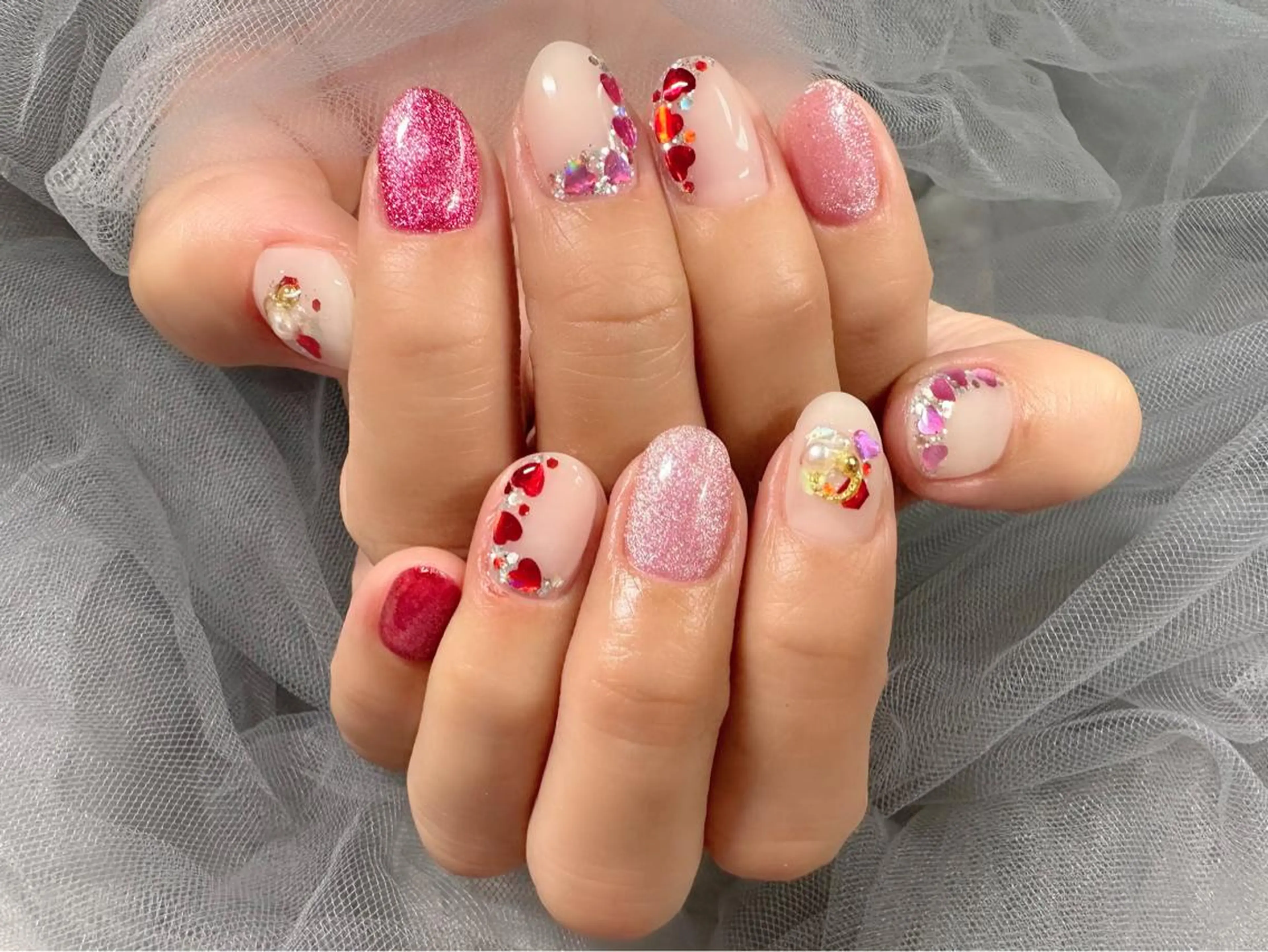 ネイル ハート バレンタイン ハンドネイル Nail Salon KURELLYのネイルデザイン