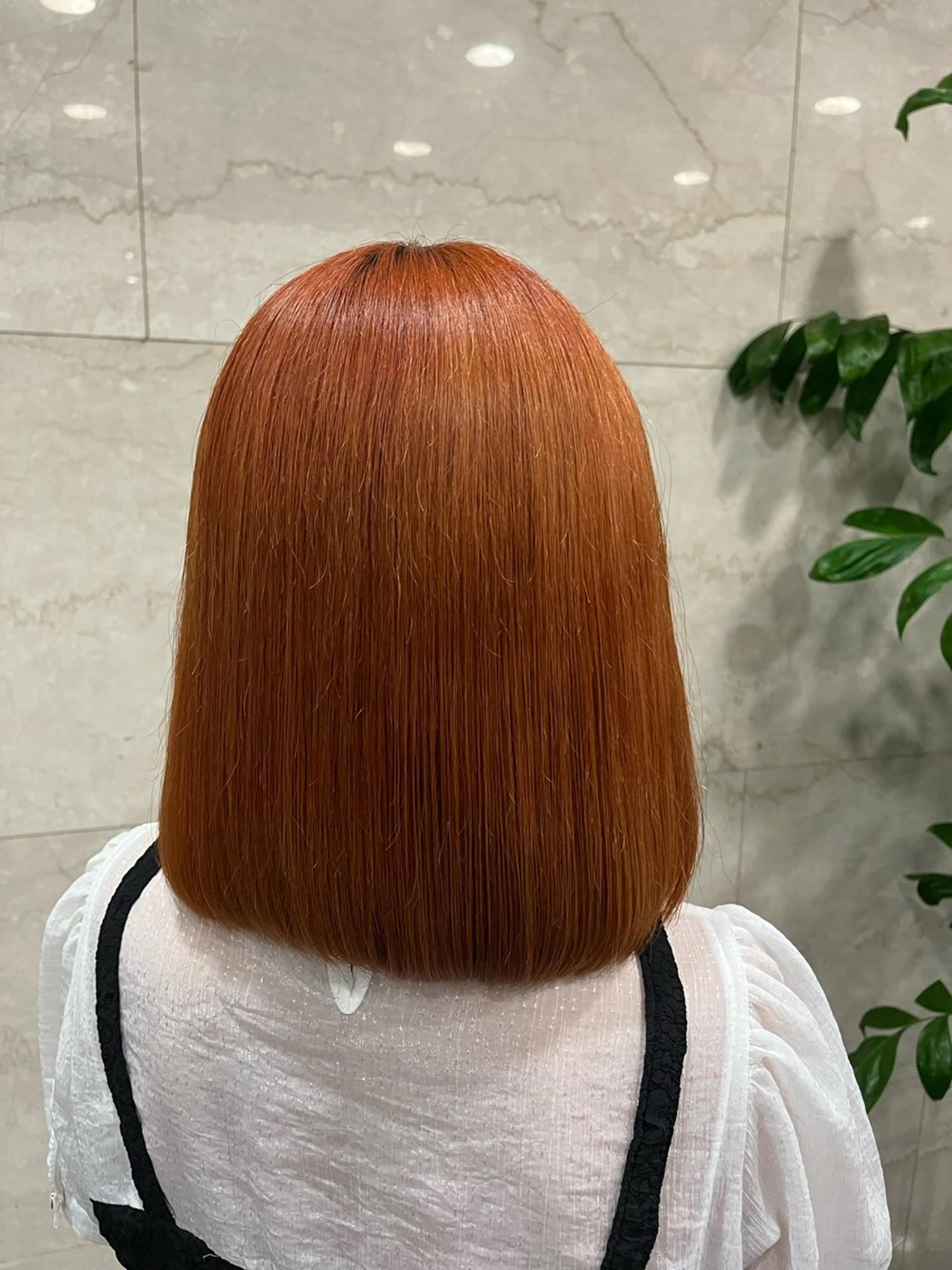 カラー オレンジ えんぐちとも／透明感 カラー／博多ボブのヘアスタイル