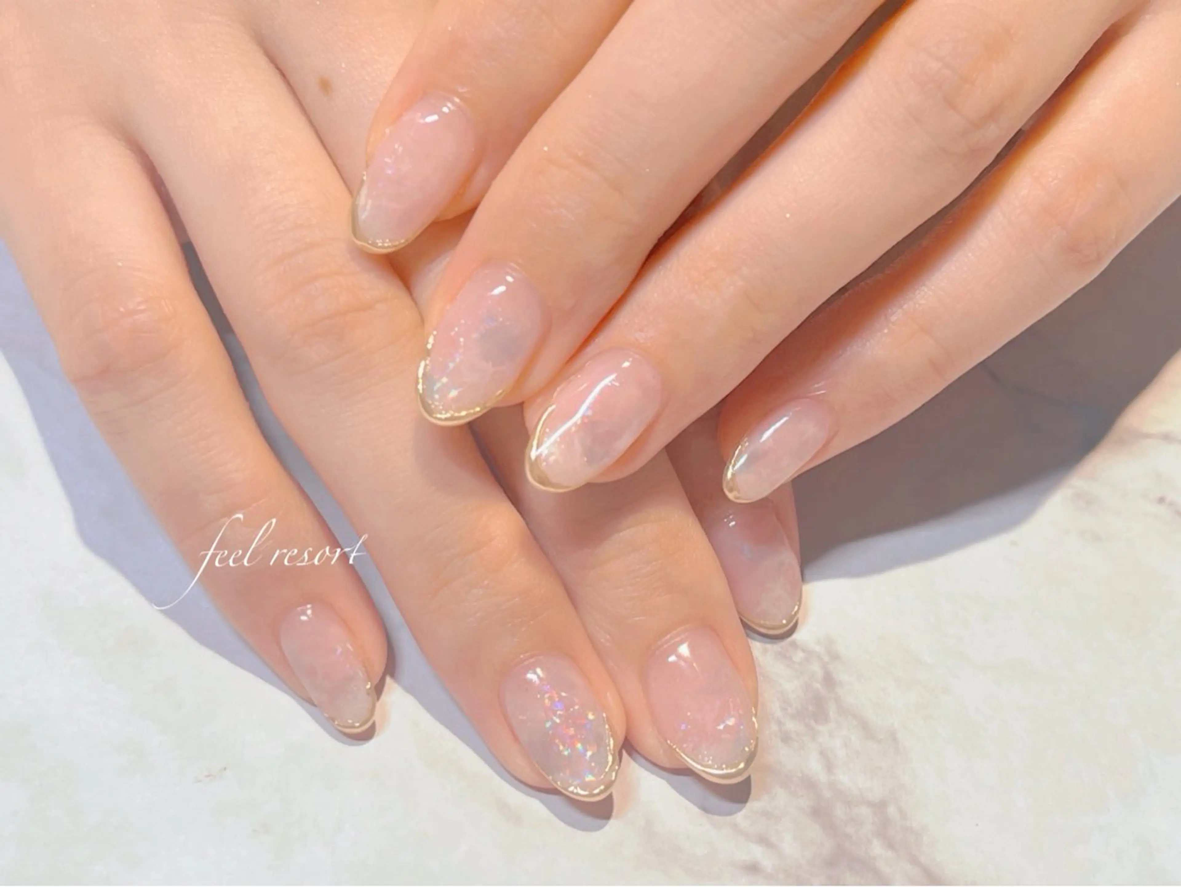 ネイル 長さ出し フットネイル フレンチネイル ジェルネイル ガラスフレンチ ハンドネイル Lien（リアン） 銀座駅6分のネイルデザイン