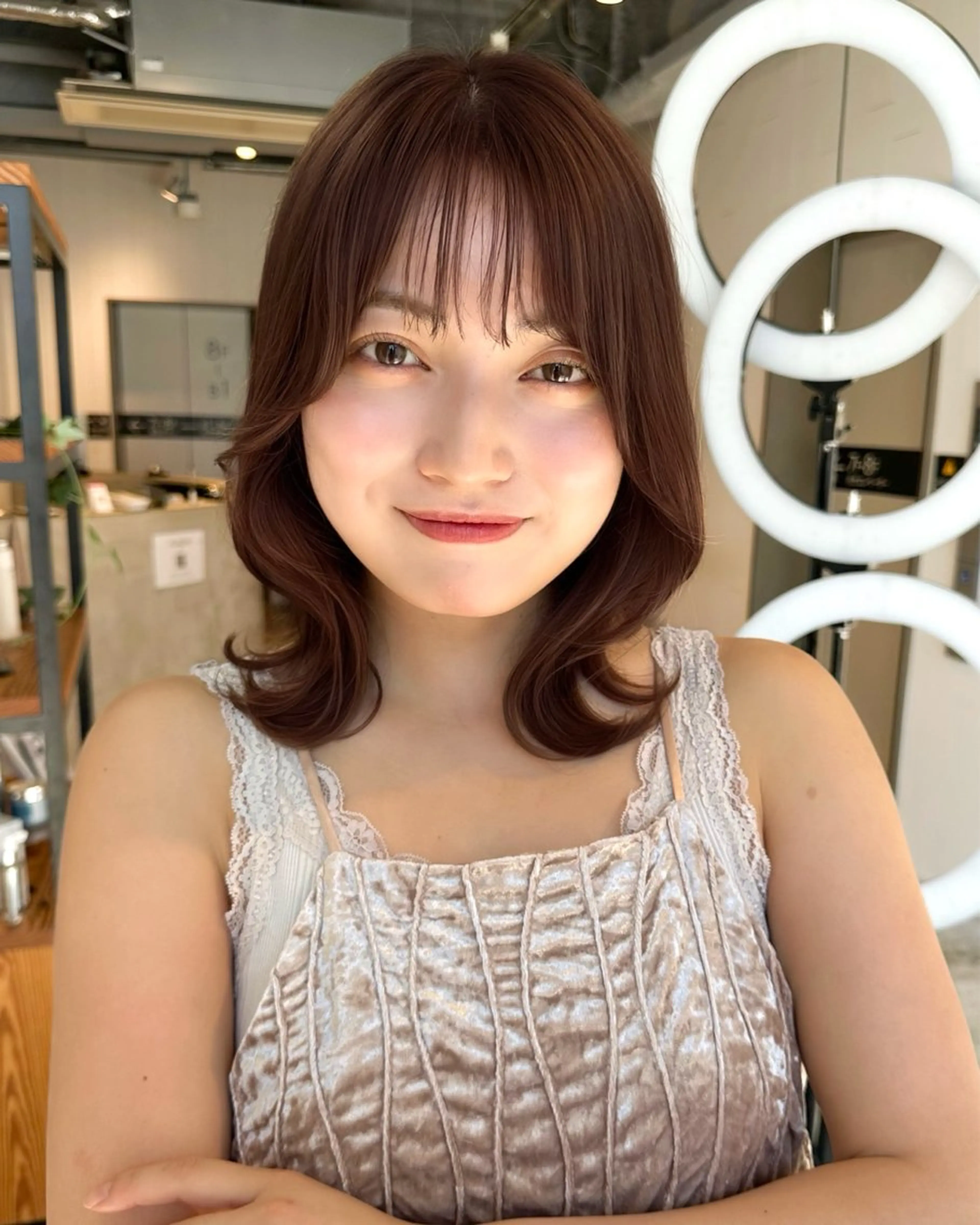 ミディアム 🌷モア 🌷暖色カラー・ボブのヘアスタイル