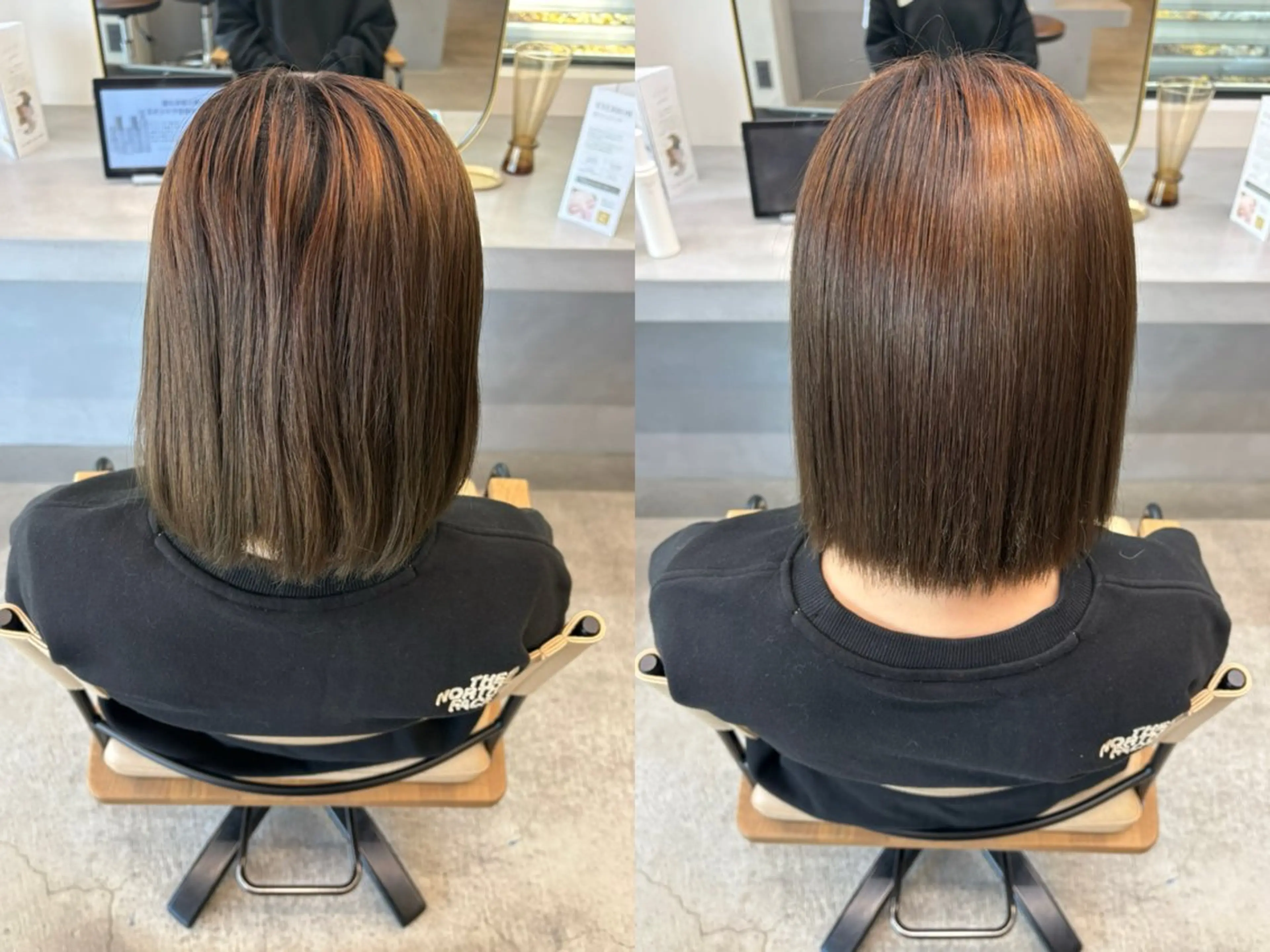 ミディアム 髪質改善 縮毛矯正 トリートメント 暖色カラー/透明感 ベージュ/結羽🌼のヘアスタイル