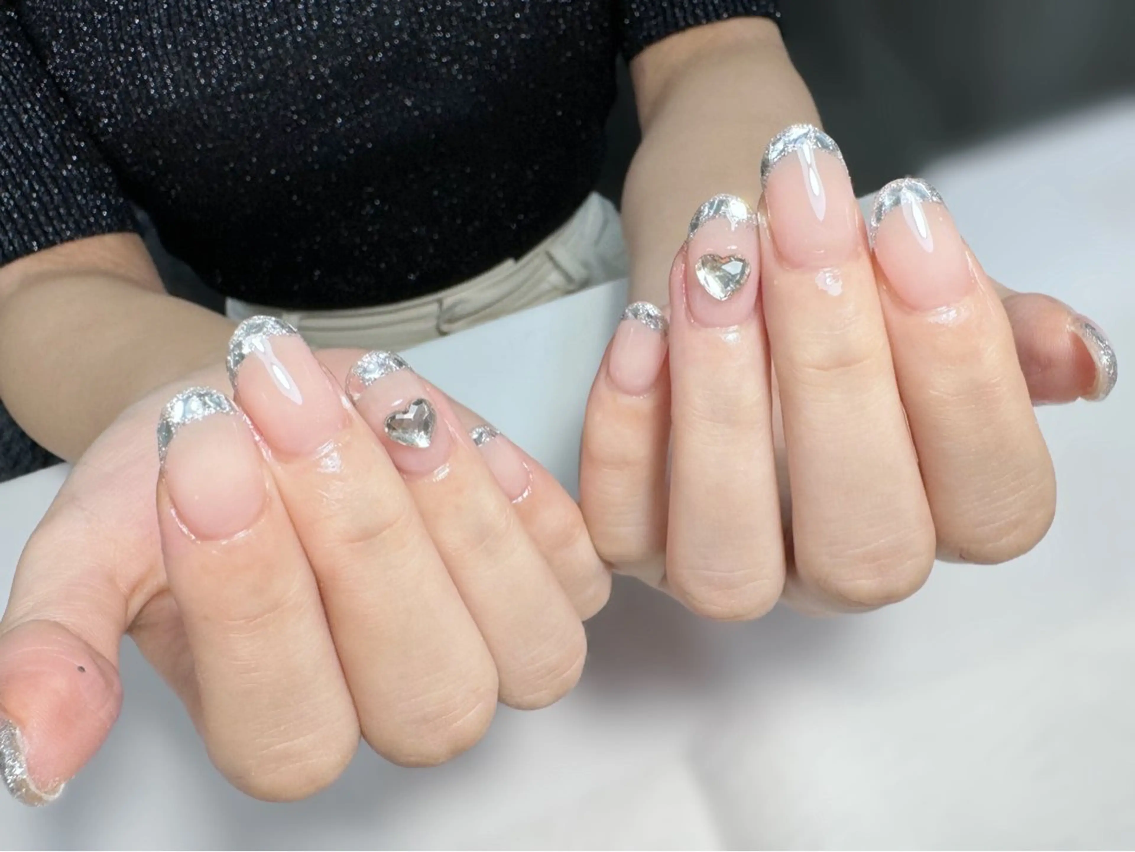 【ハンド】キラキラ🤩ガラスフレンチ(カラーベース)の写真