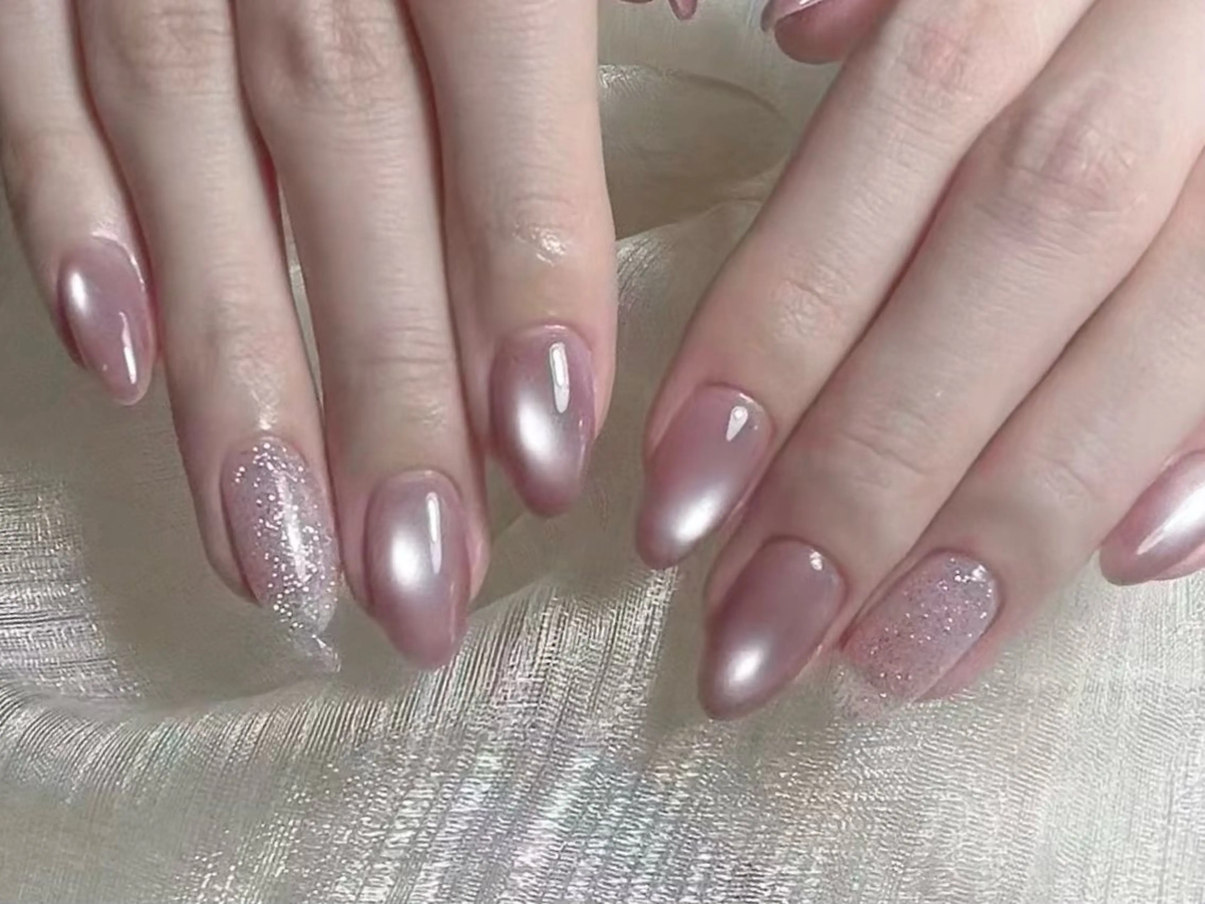 ネイル フレンチネイル ジェルネイル ガラスフレンチ 韓国ネイル マグネットネイル ハンドネイル Nail Jolieのネイルデザイン