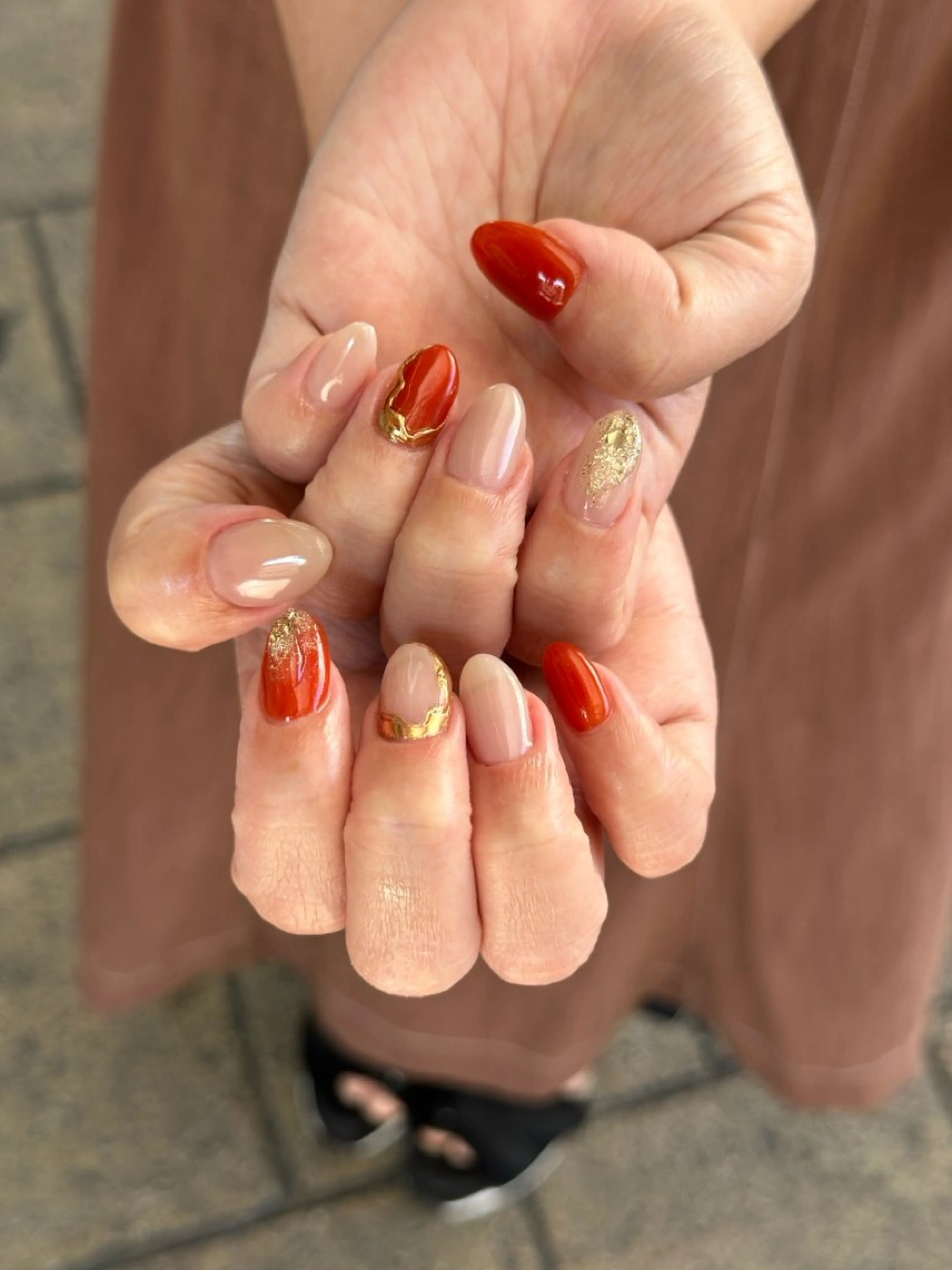 ネイル オレンジ 赤色 nail salon  ∞ mikanal ∞所属・nailsalon ∞ ﾐｶﾅﾙ ∞のネイルデザイン