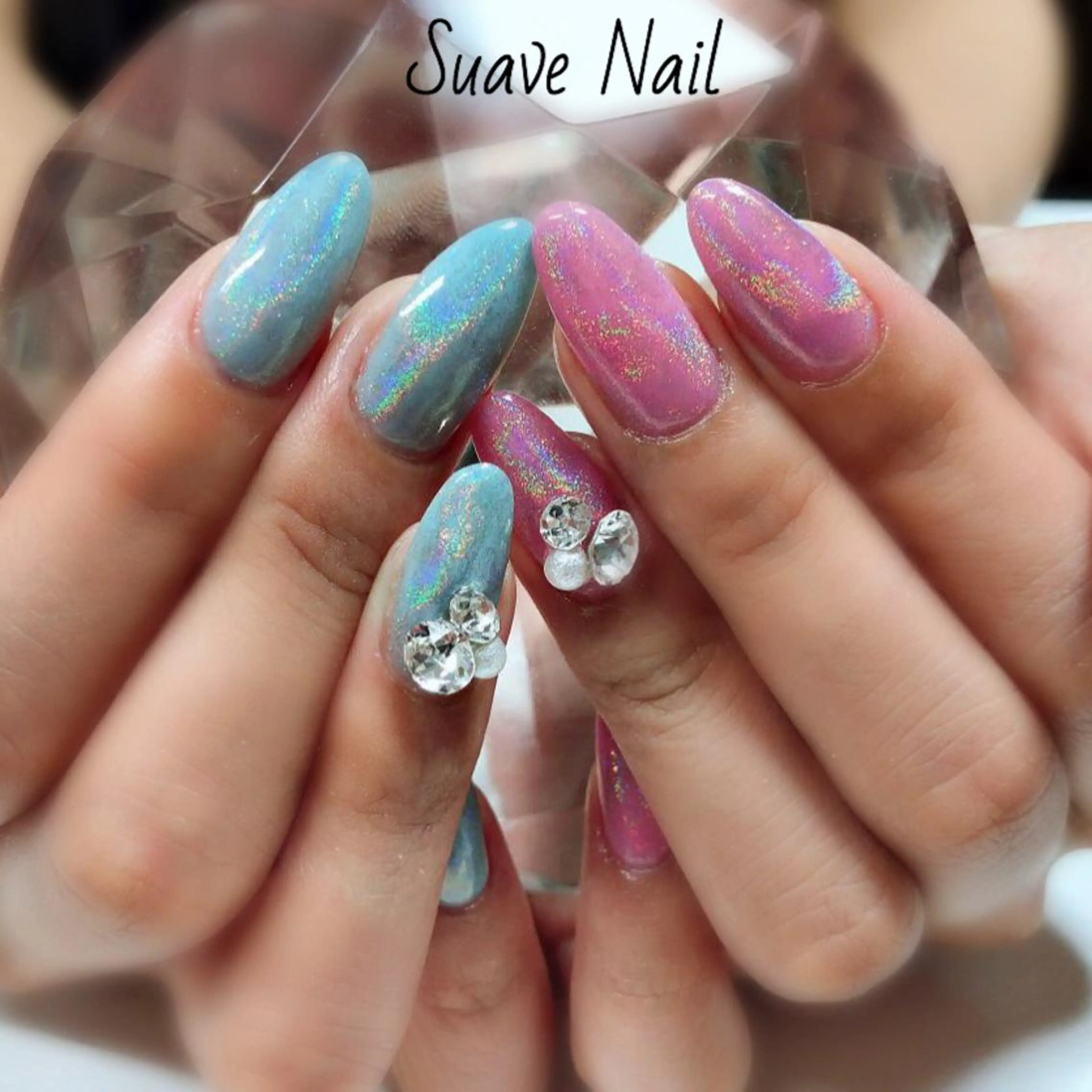 ネイル ブルー ミラーネイル ワンカラーネイル ピンク Nail Suave (シュアーヴ)のネイルデザイン