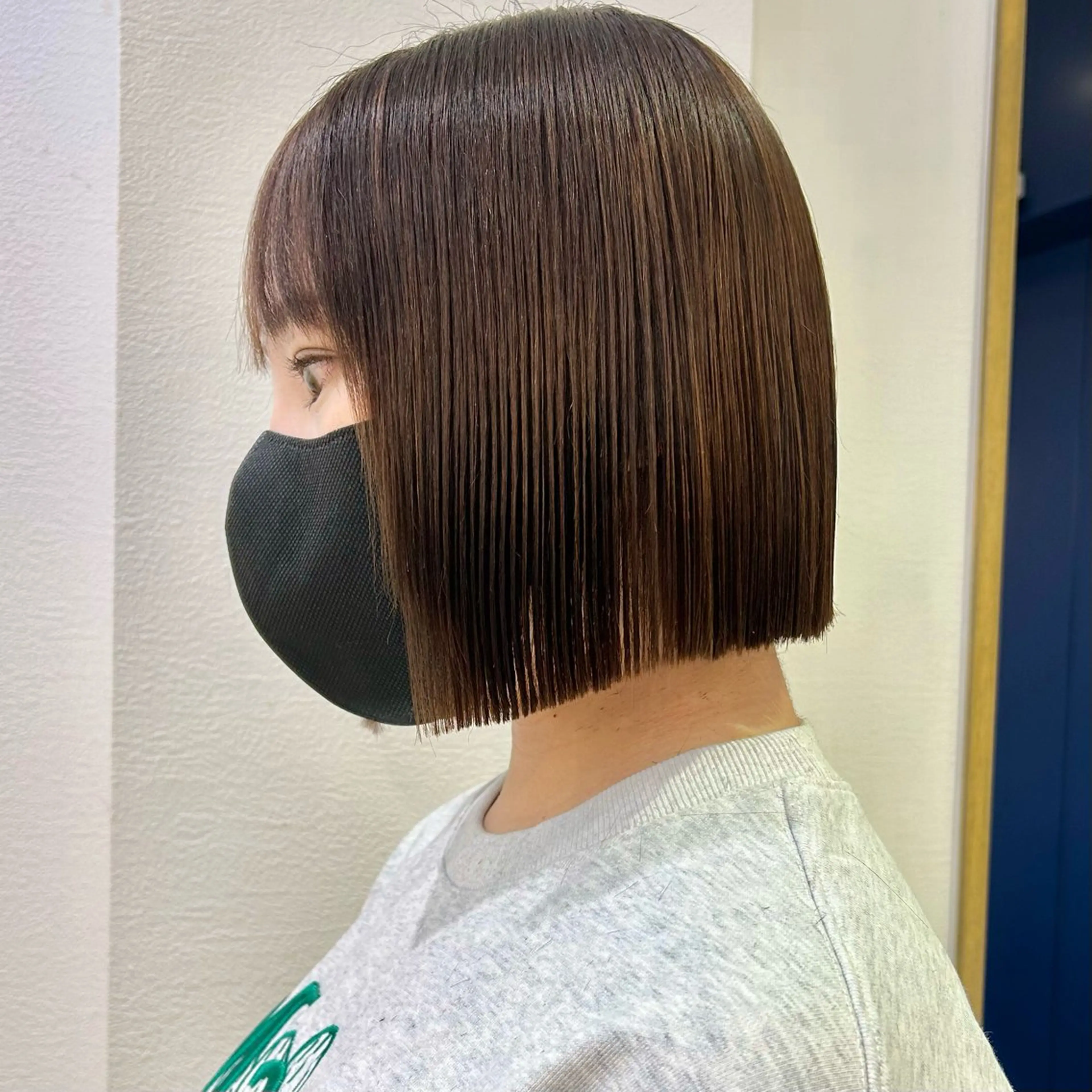 ミディアム ワンレンボブ ボブ 顔周りカット 髪質改善 縮毛矯正 カット 縮毛矯正 トリートメント 髪質改善【縮毛矯正】 北千住 田邉 澪のヘアスタイル