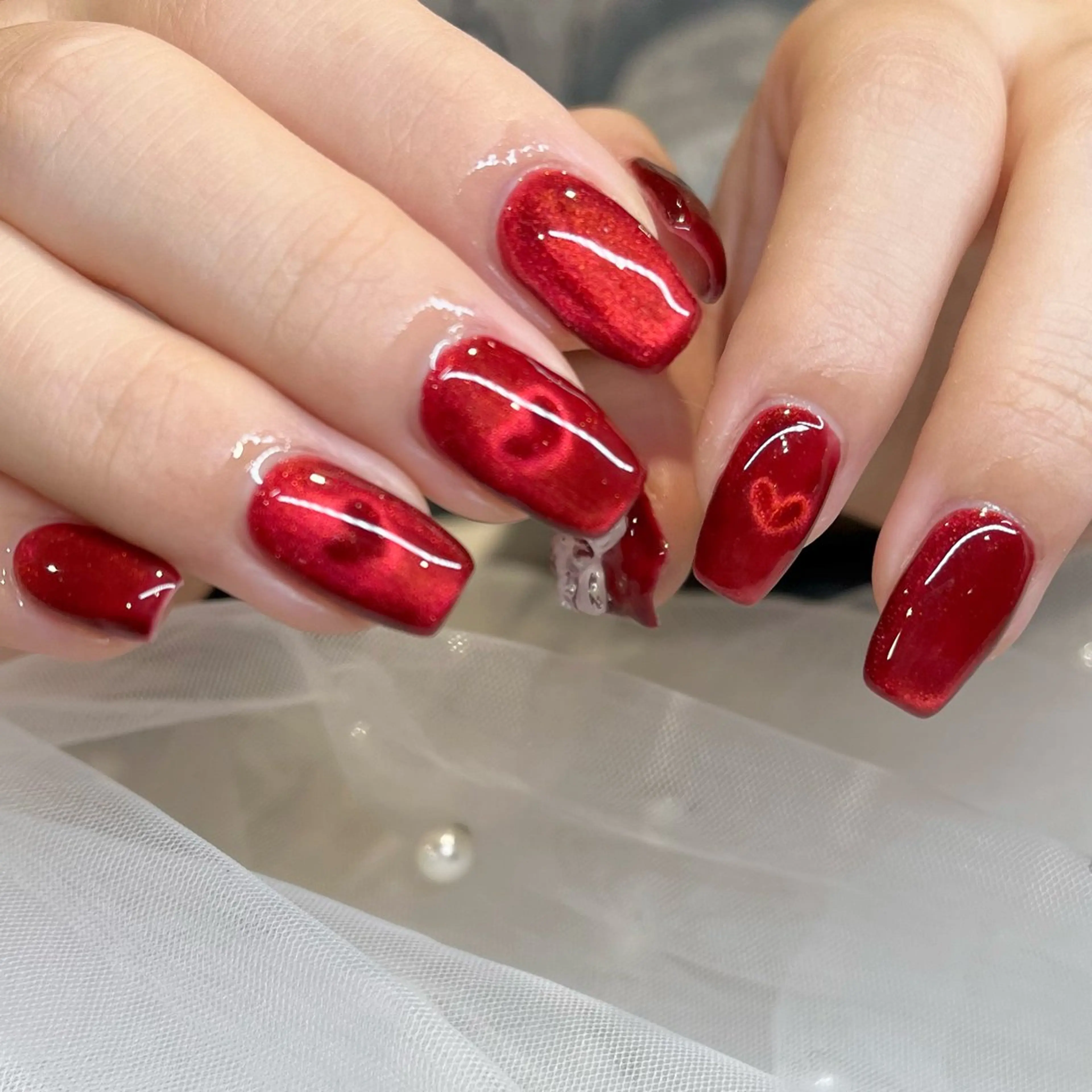 ネイル ハート 赤色 内田 里穂のネイルデザイン