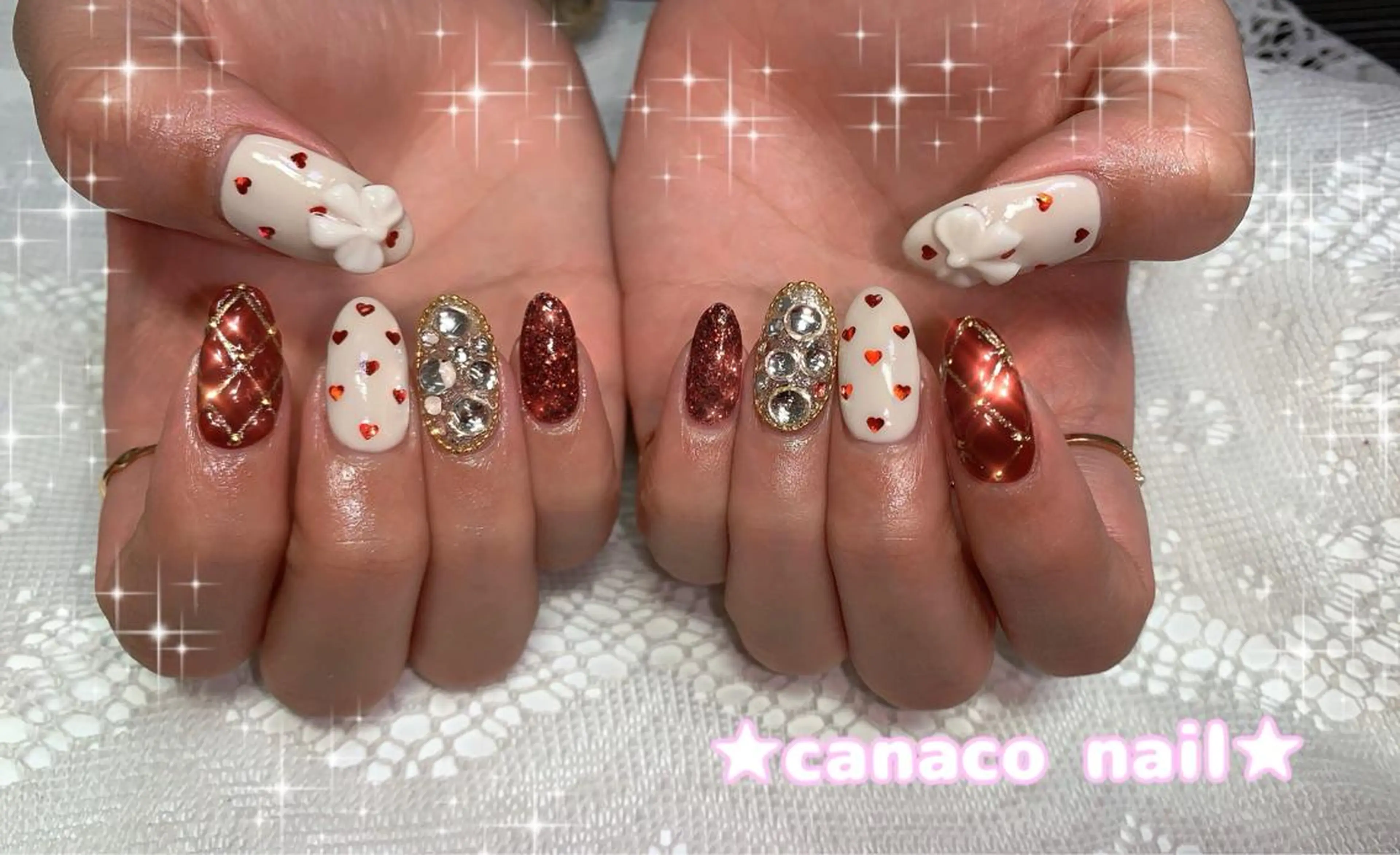 ネイル アートネイル ジェルネイル ガーリー ハート パラジェル ベテランネイル cnc nailのネイルデザイン