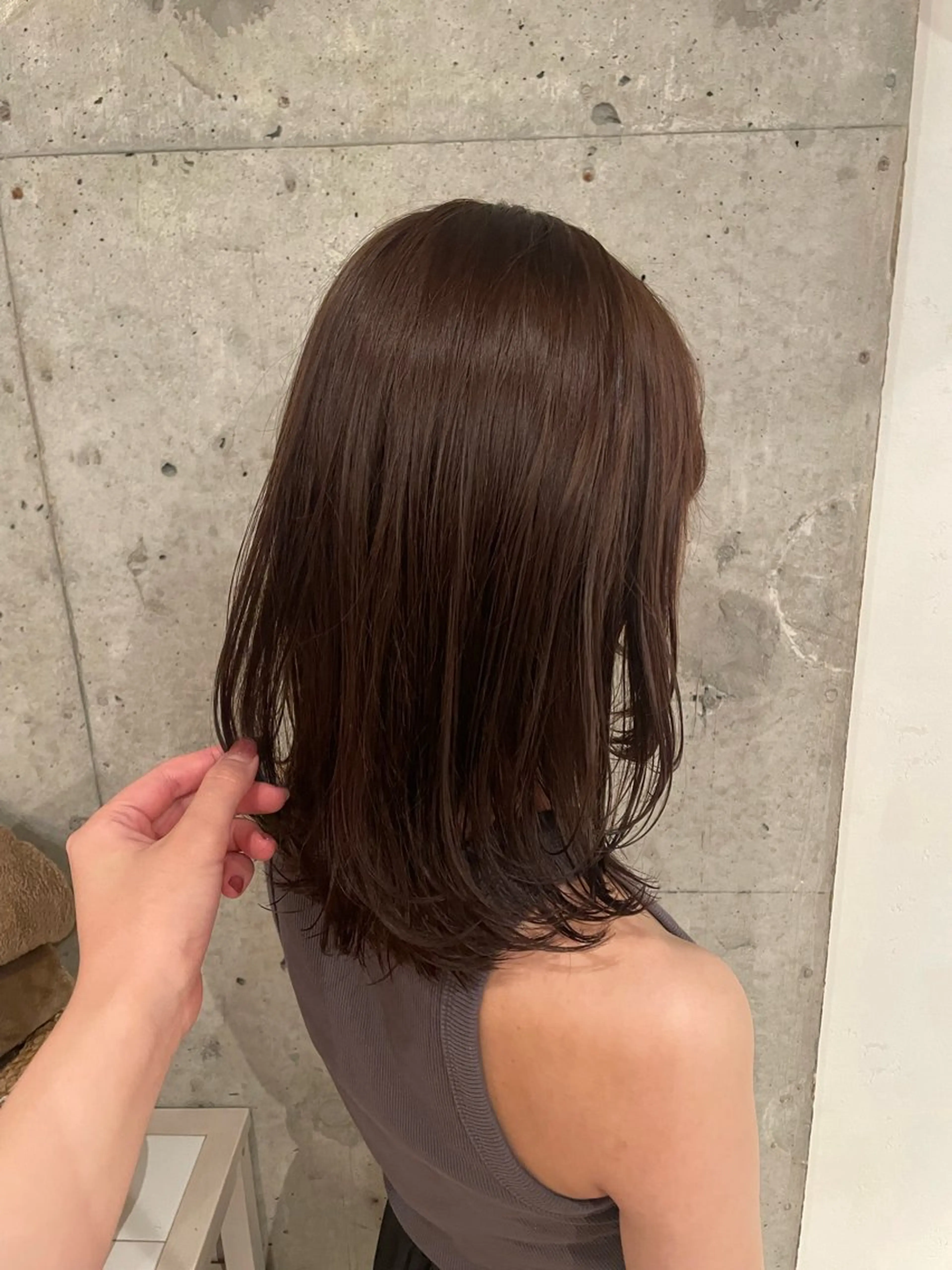 ミディアム カラー ヘアカラー 縮毛矯正 トリートメント うる艶カラー/美髪 トリートメント/めいのヘアスタイル