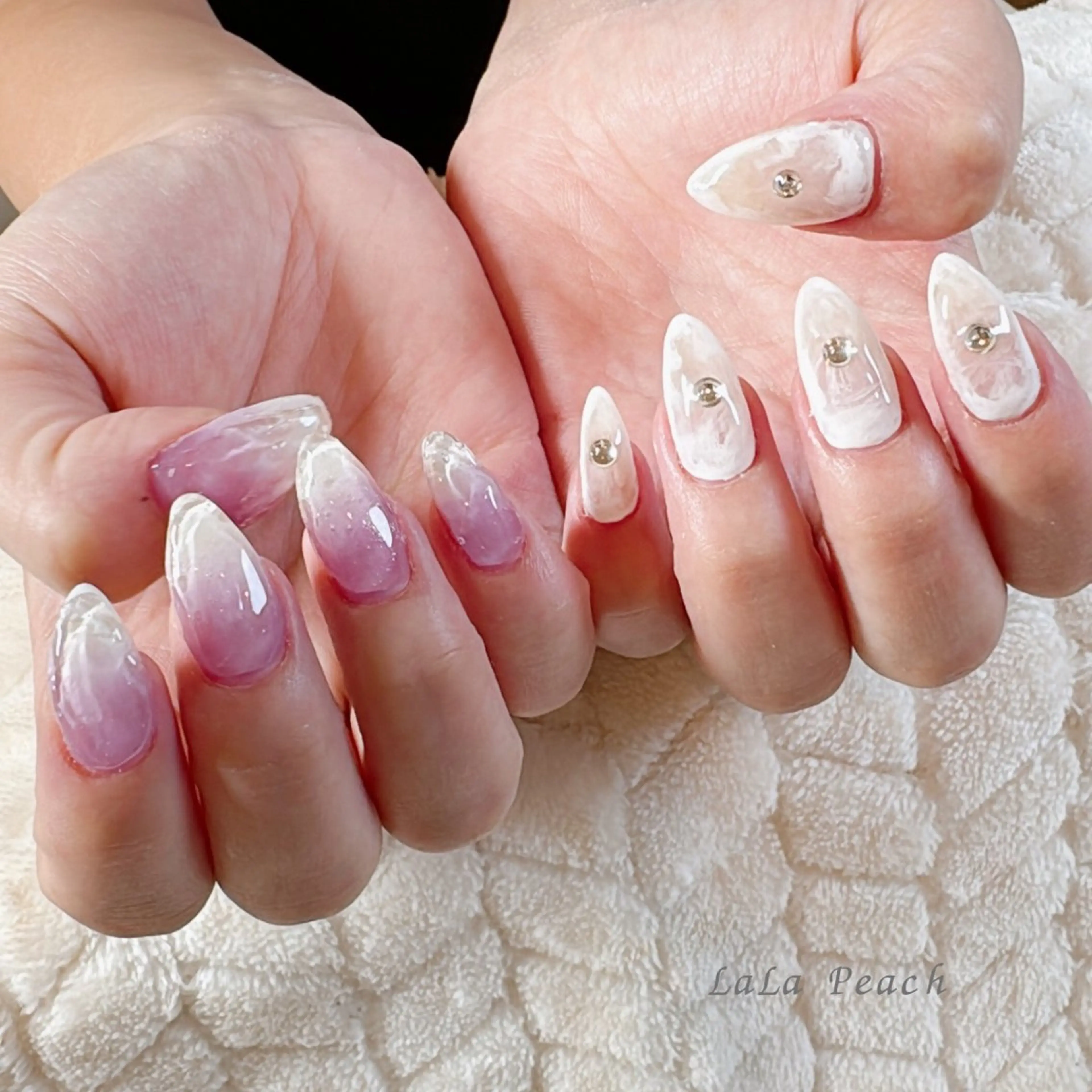 ネイル ジェルネイル グラデーション 大理石ネイル(マーブル) ぷっくりネイル ハンドネイル LaLa Peach 福岡のマツエク・マツパデザイン