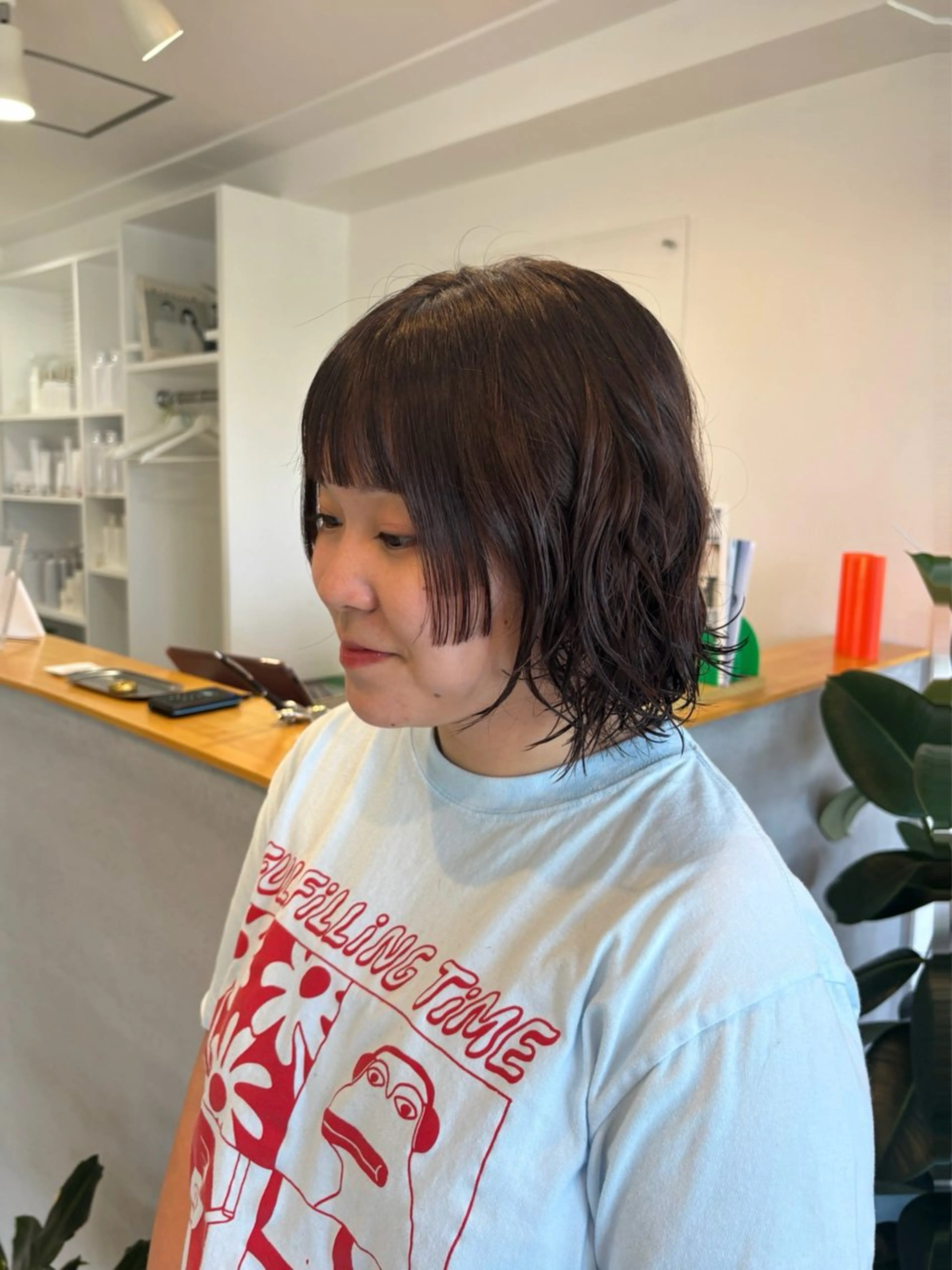 ショート パーマ ボブ 顔周りカット 姫カット カット パーマ enrich / キタガワ カノンのヘアスタイル