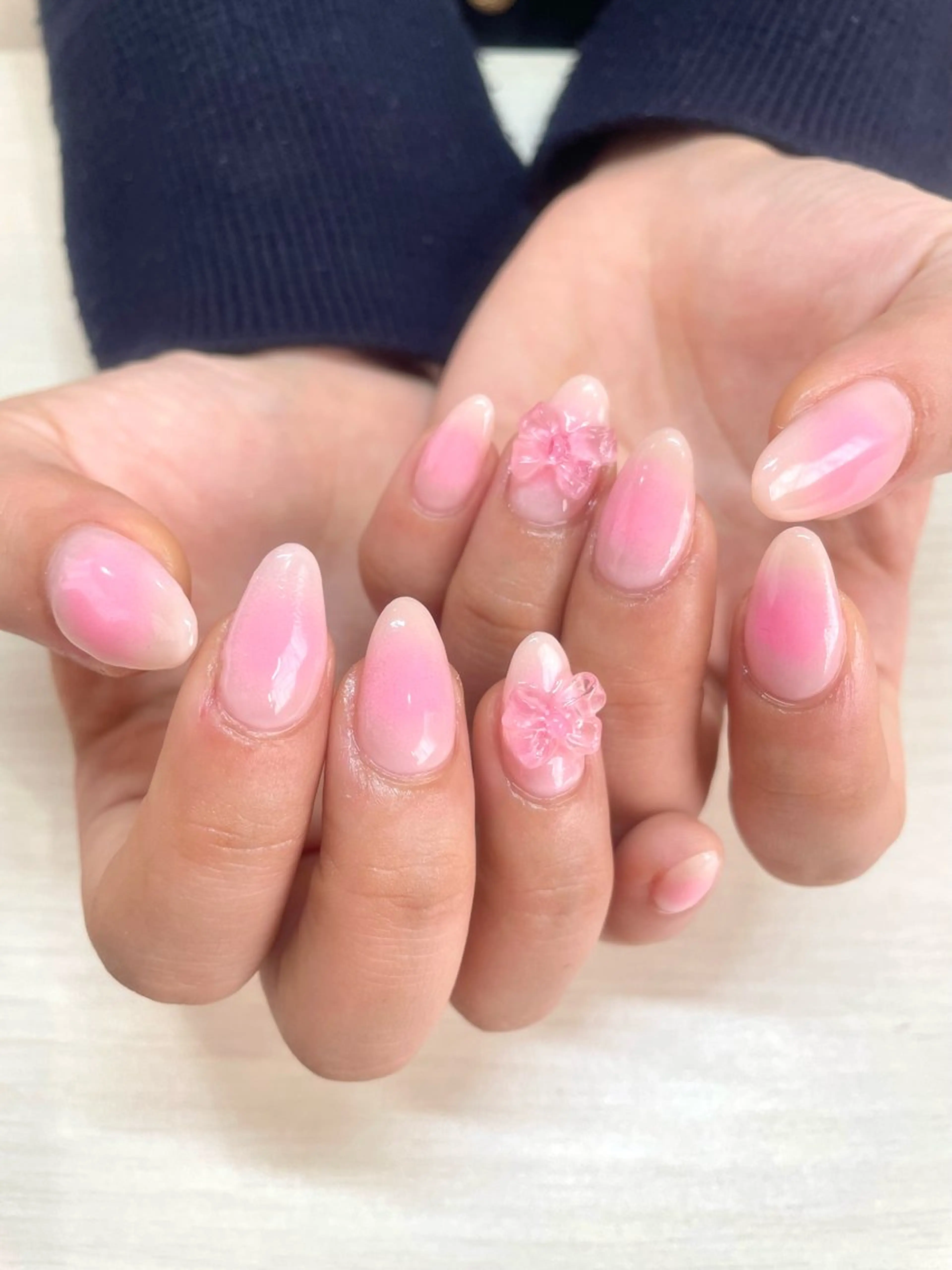 ネイル チークネイル ピンク リボン ハンドネイル Beautiful Meかえでのネイルデザイン