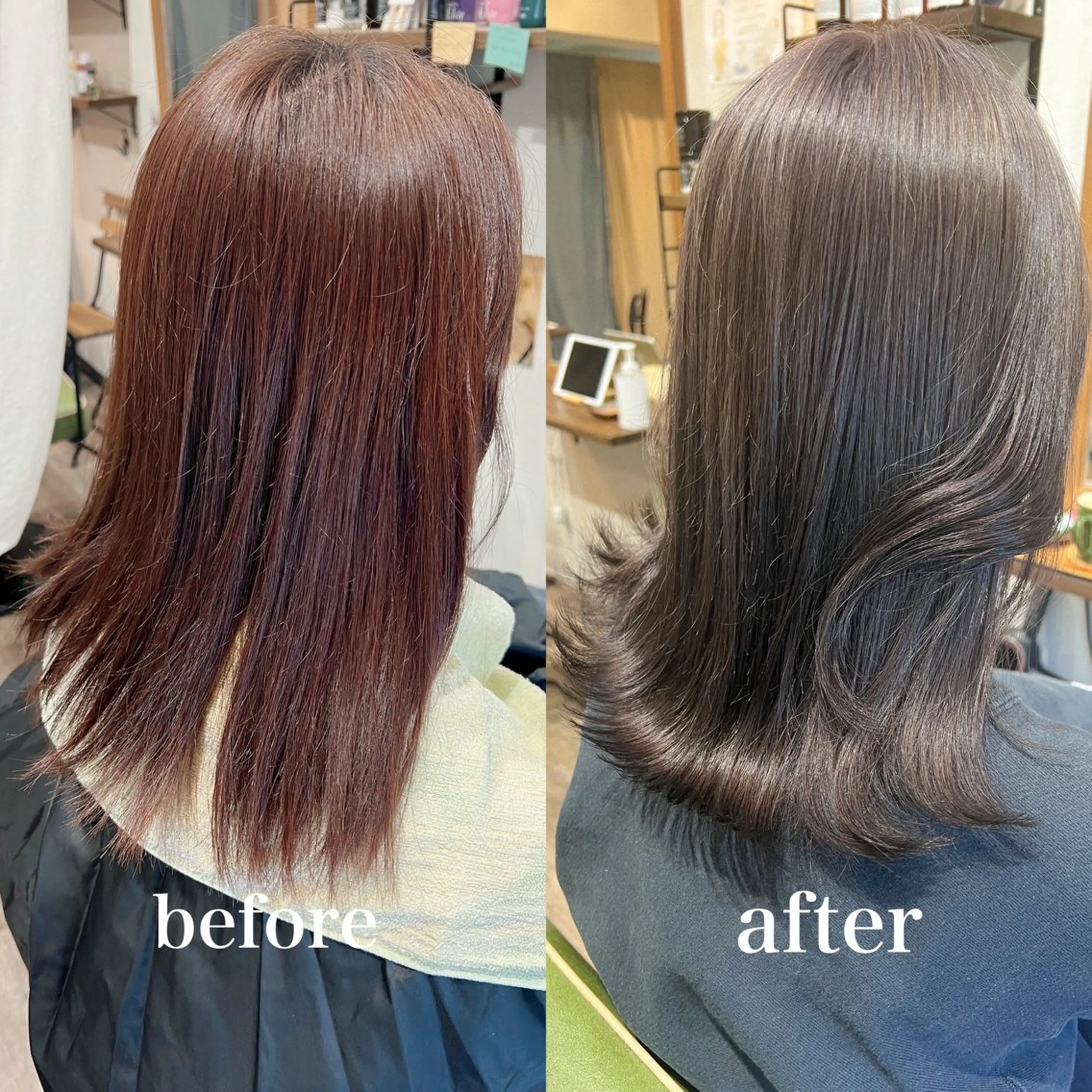 ミディアム カラー ブリーチ グレージュ ヘアカラー カラーパティシエ facce🌼ikoのヘアスタイル