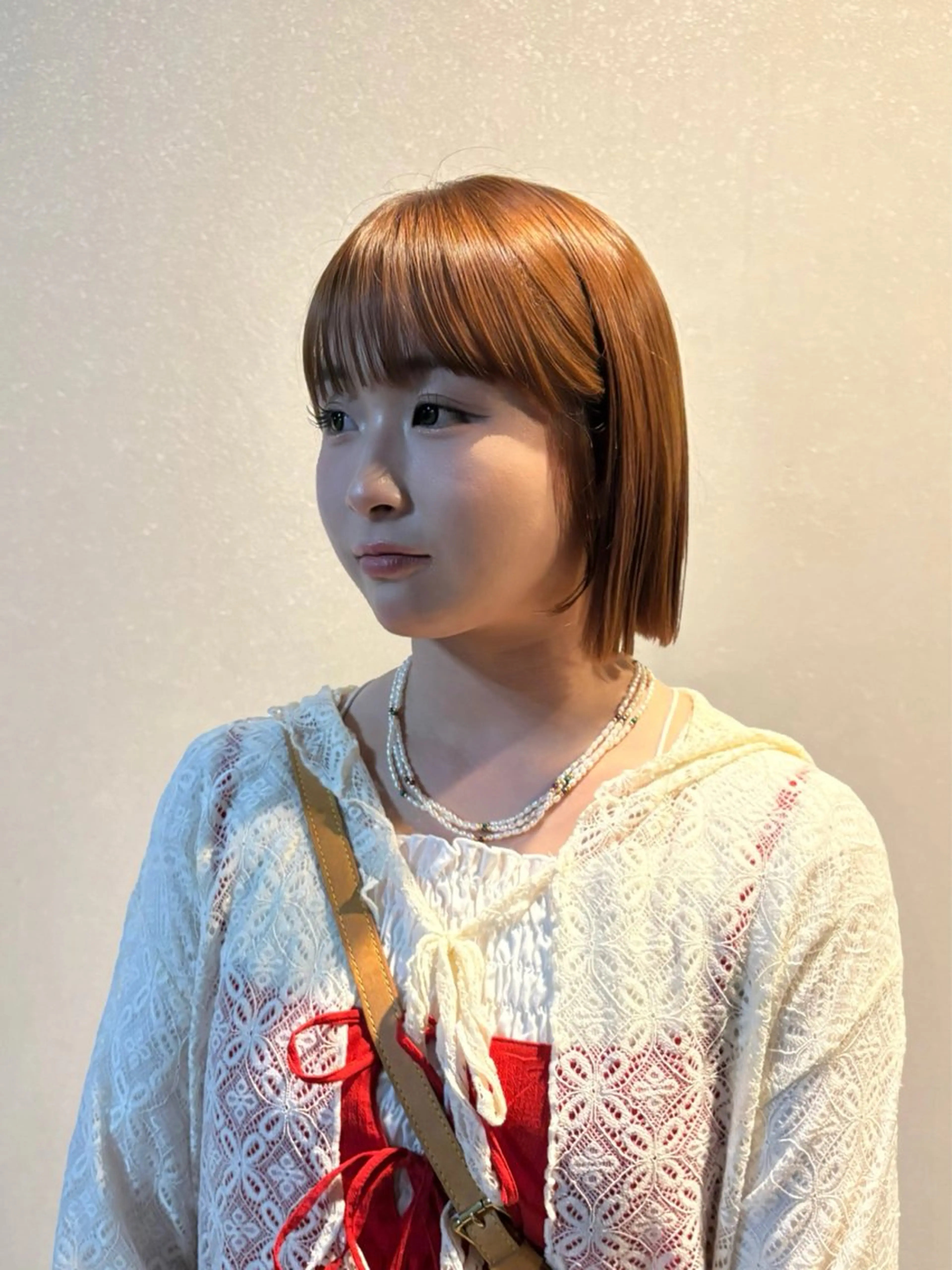 ショート カラー ベージュカラー ブリーチ 透明感カラー ブリーチなしカラー オレンジ カット ヘアカラー トリートメント 艶髪縮毛矯正/レ イヤー/atsumiのヘアスタイル