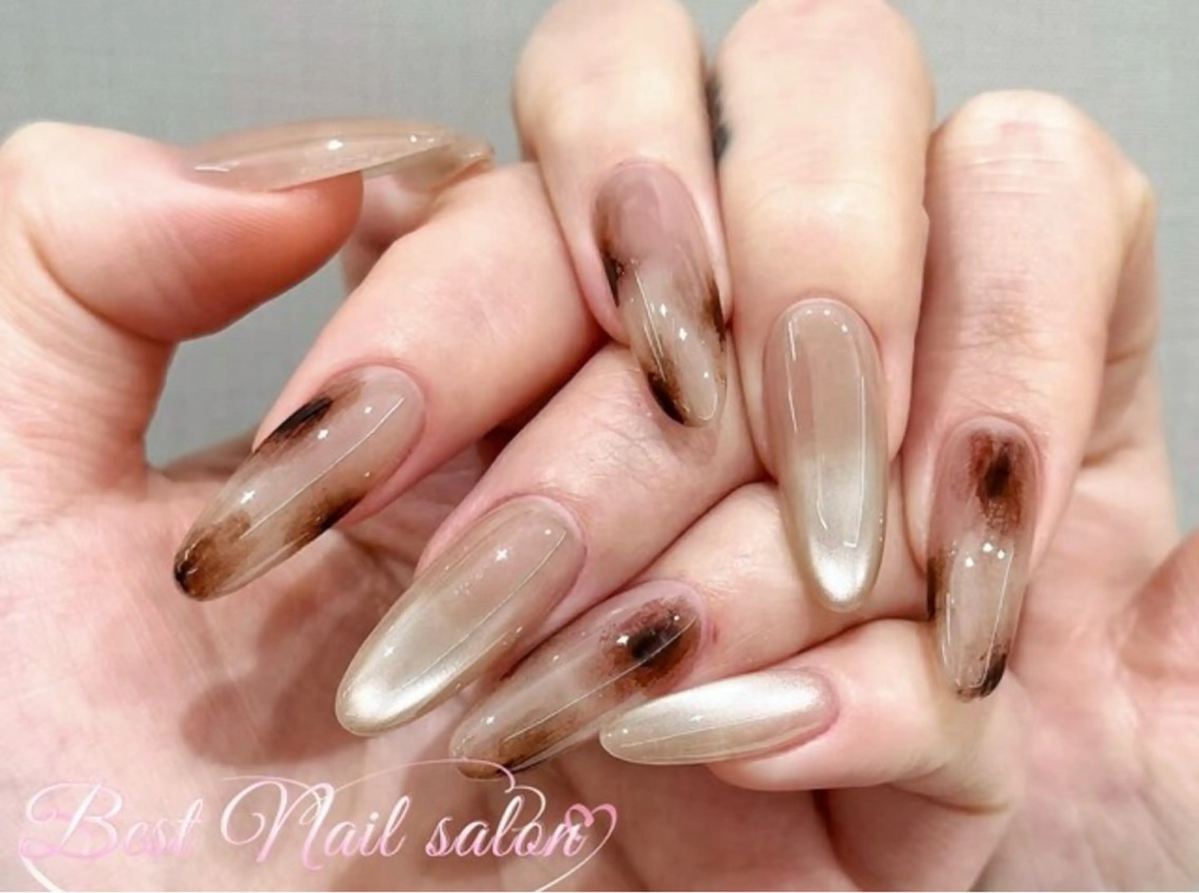 ネイル オーロラネイル クリアネイル 長さ出し ジェルネイル 韓国ネイル ハンドネイル best nailのネイルデザイン