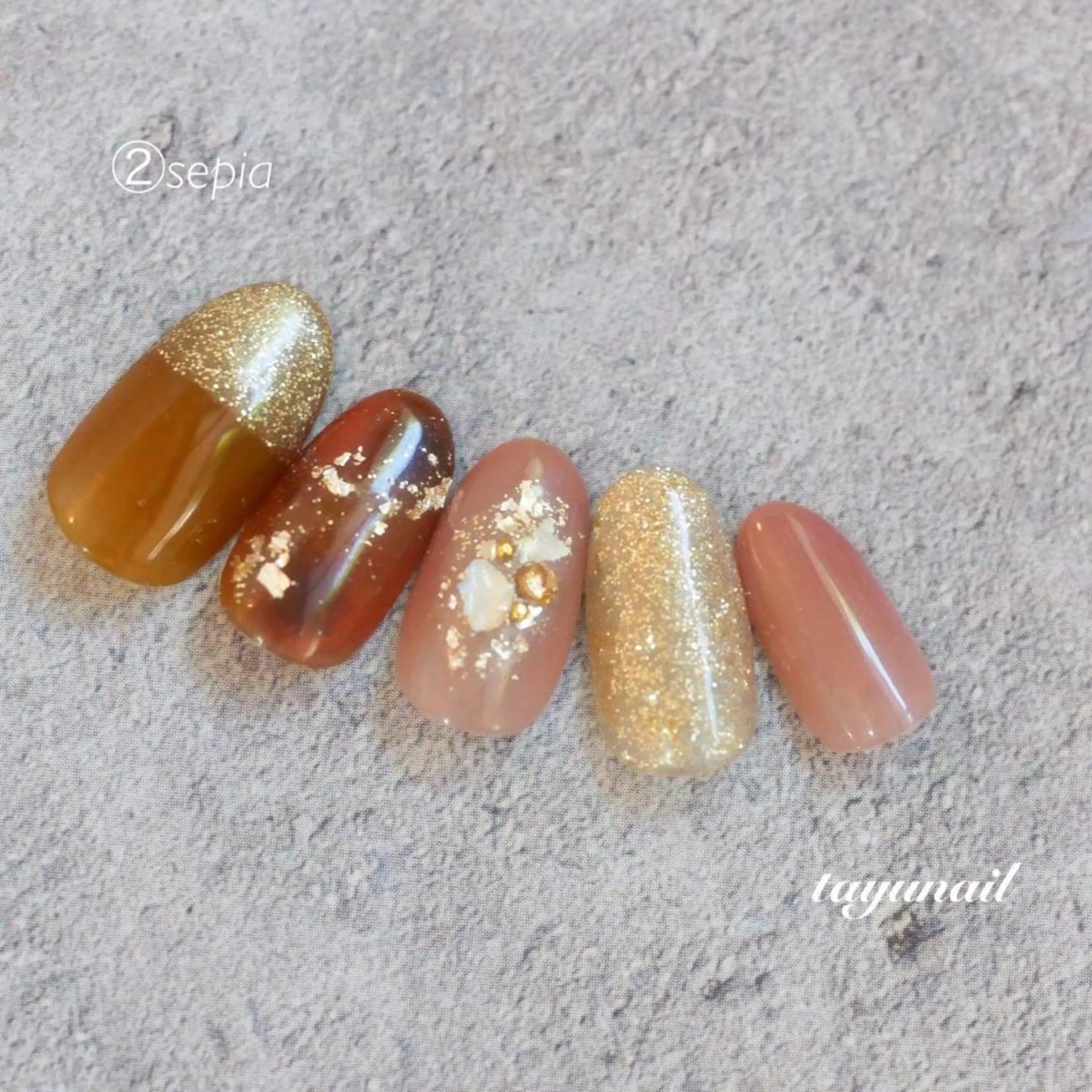 ネイル アートネイル べっ甲ネイル ブルー ジェルネイル ラメ(グリッター) ネイルサロン・ネイルスクール　たゆnail所属・ネイルサロン 【たゆnail】のネイルデザイン