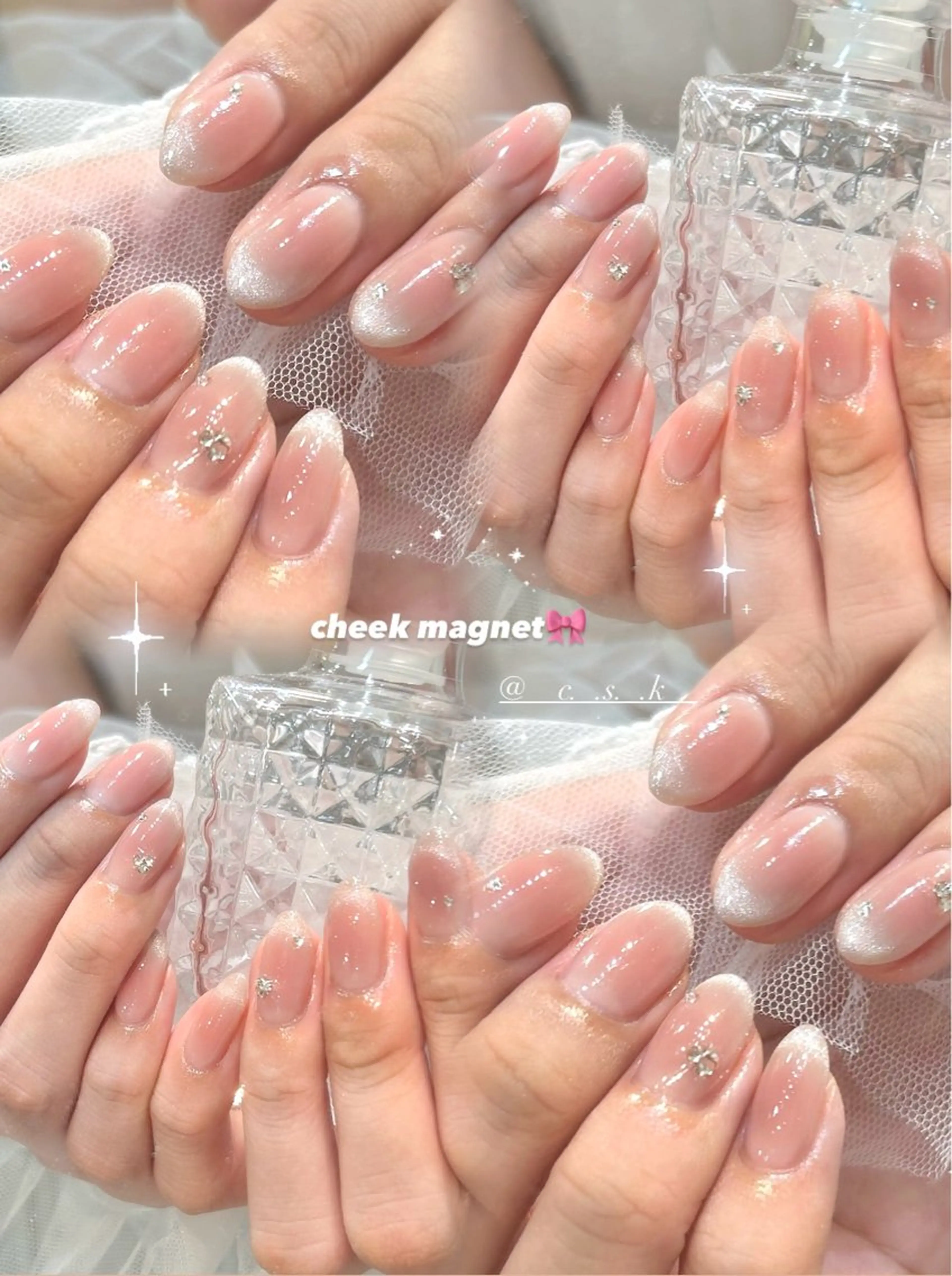 ネイル マグネットネイル ハンドネイル 🎀チーク/ちゅるん 🫧chisa🎀のネイルデザイン