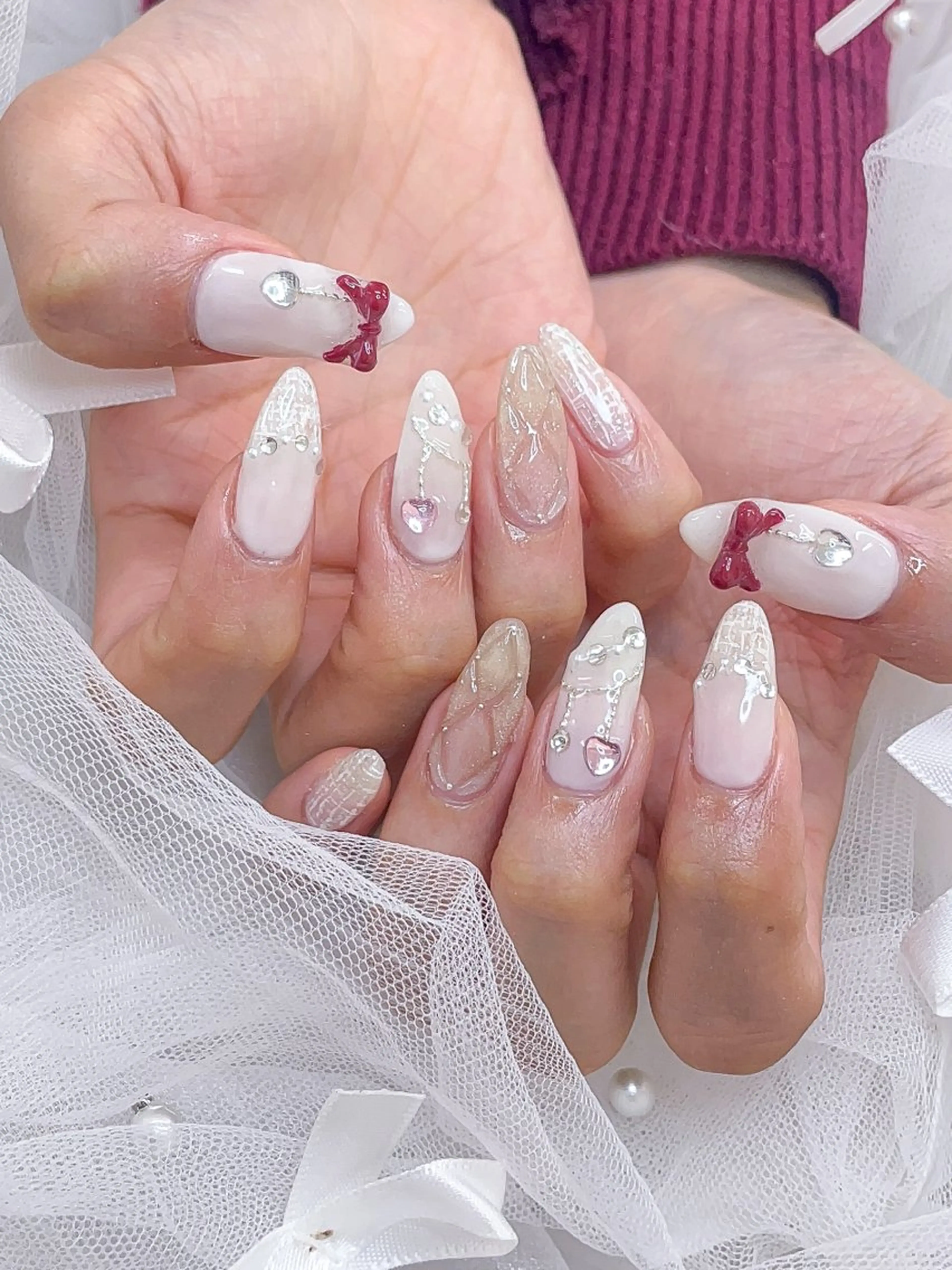 ネイル リボン ハンドネイル 五十嵐 美智のネイルデザイン