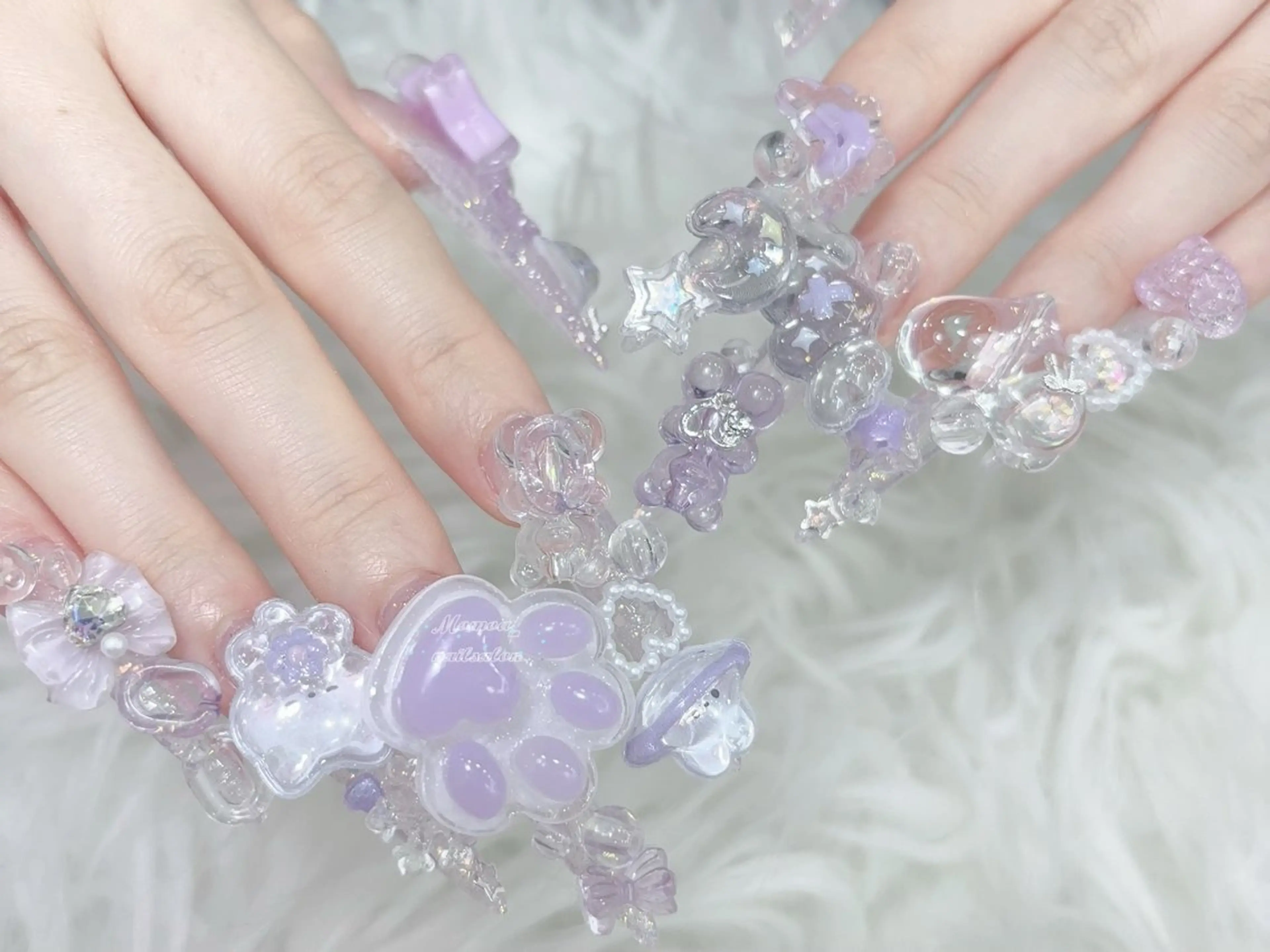 ネイル 成人式 マグネットネイル 大理石ネイル(マーブル) リボン 夏ネイル ハンドネイル MoMoA Nail ネイル長さ出し専門店のネイルデザイン