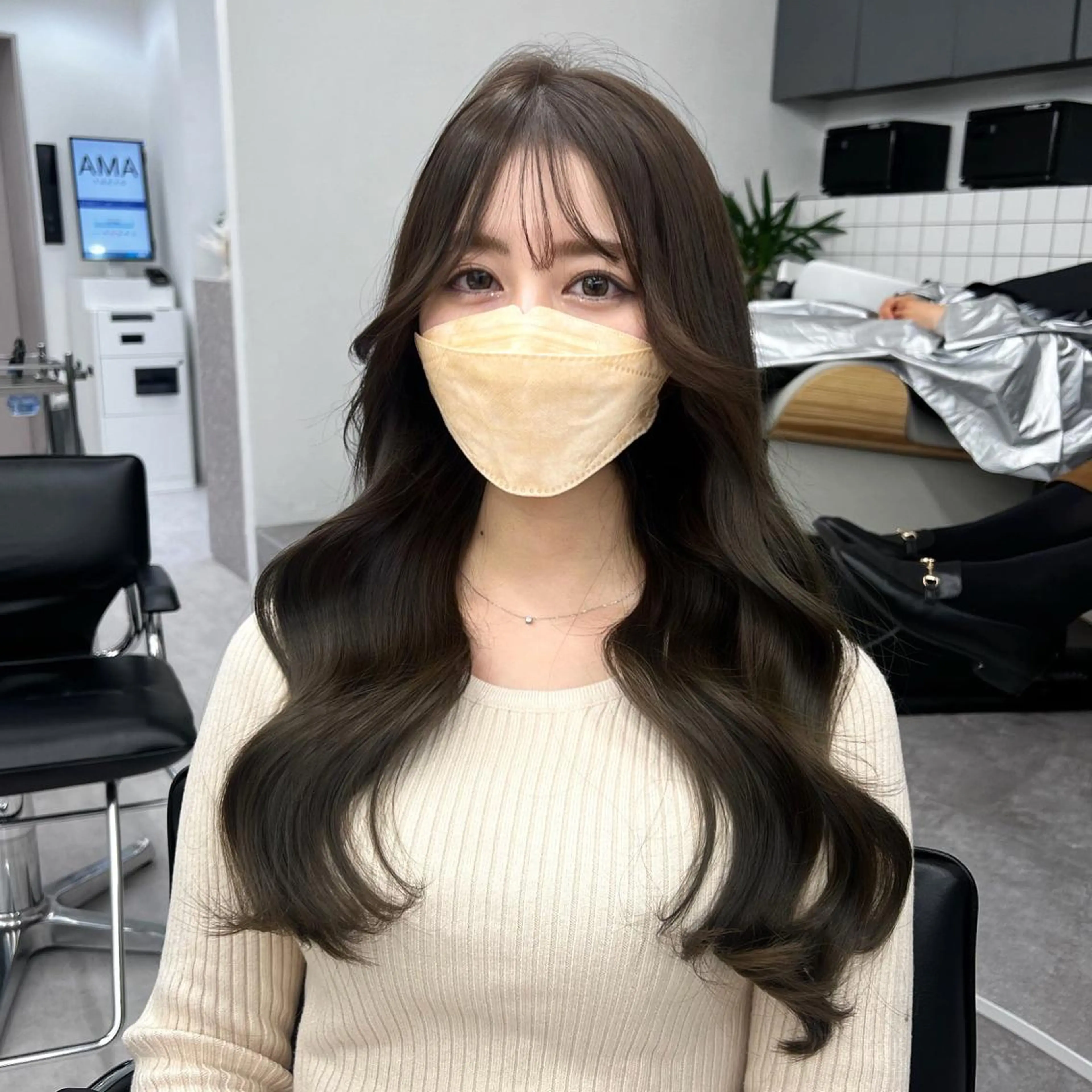 ロング カット ヘアカラー トリートメント 韓国ヘア♡ 顔まわりカットayaのヘアスタイル