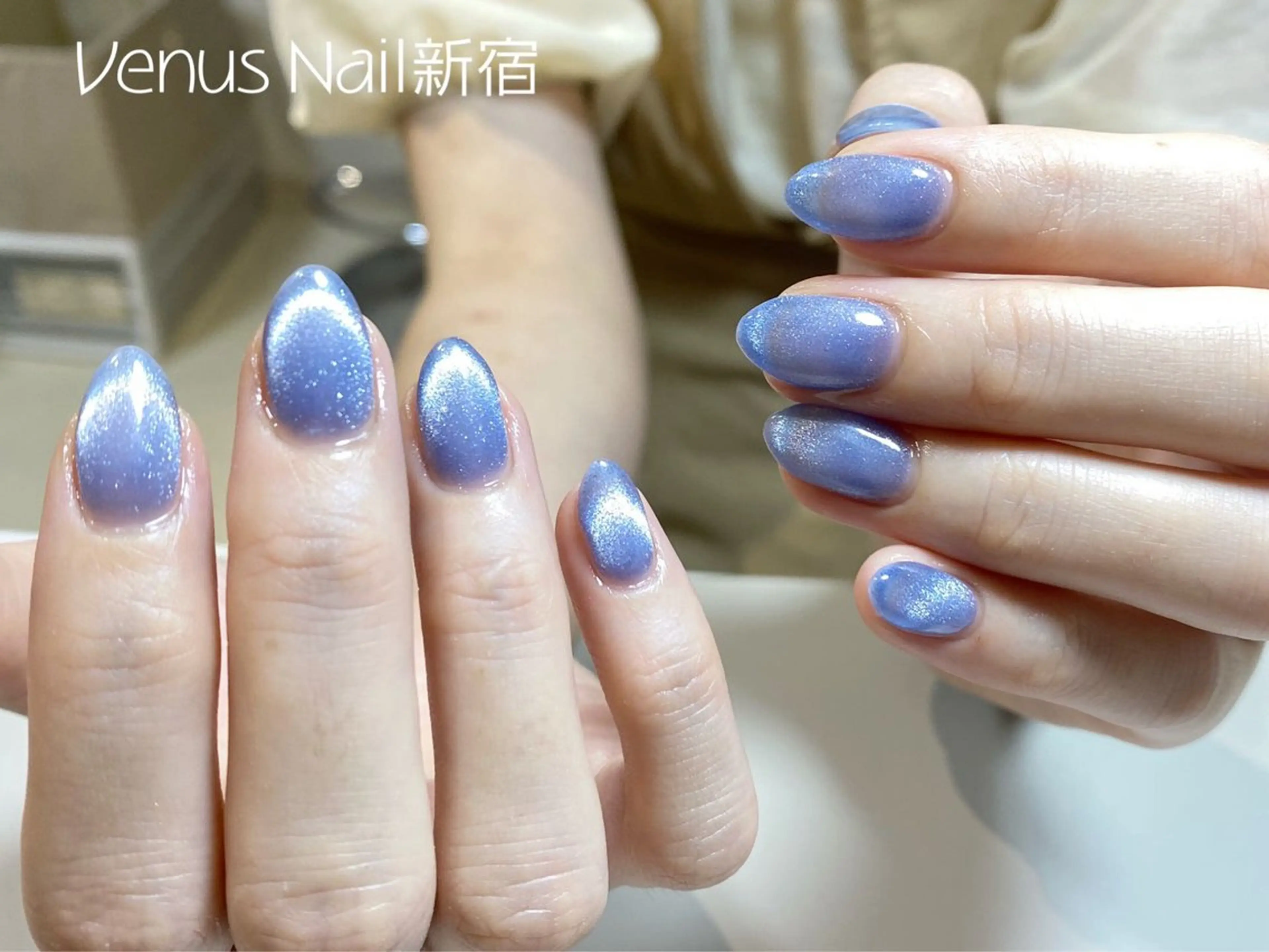 ネイル ブルー ラメ(グリッター) マグネットネイル 夏ネイル Venus nail チップ長さだし専門店のネイルデザイン