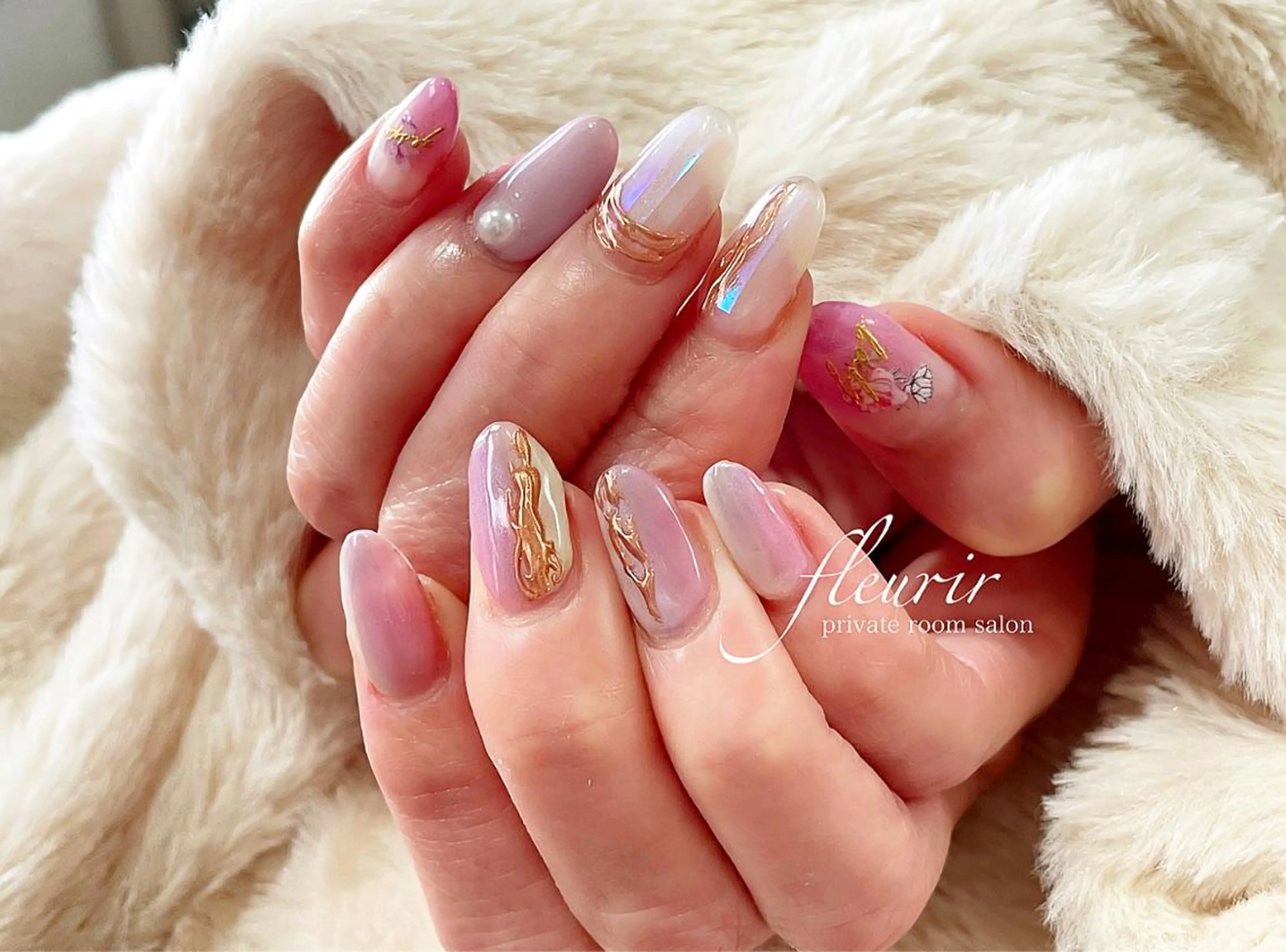 ネイル アートネイル オーロラネイル ブルー 長さ出し ジェルネイル フルリール 【プライベートサロンのネイルデザイン