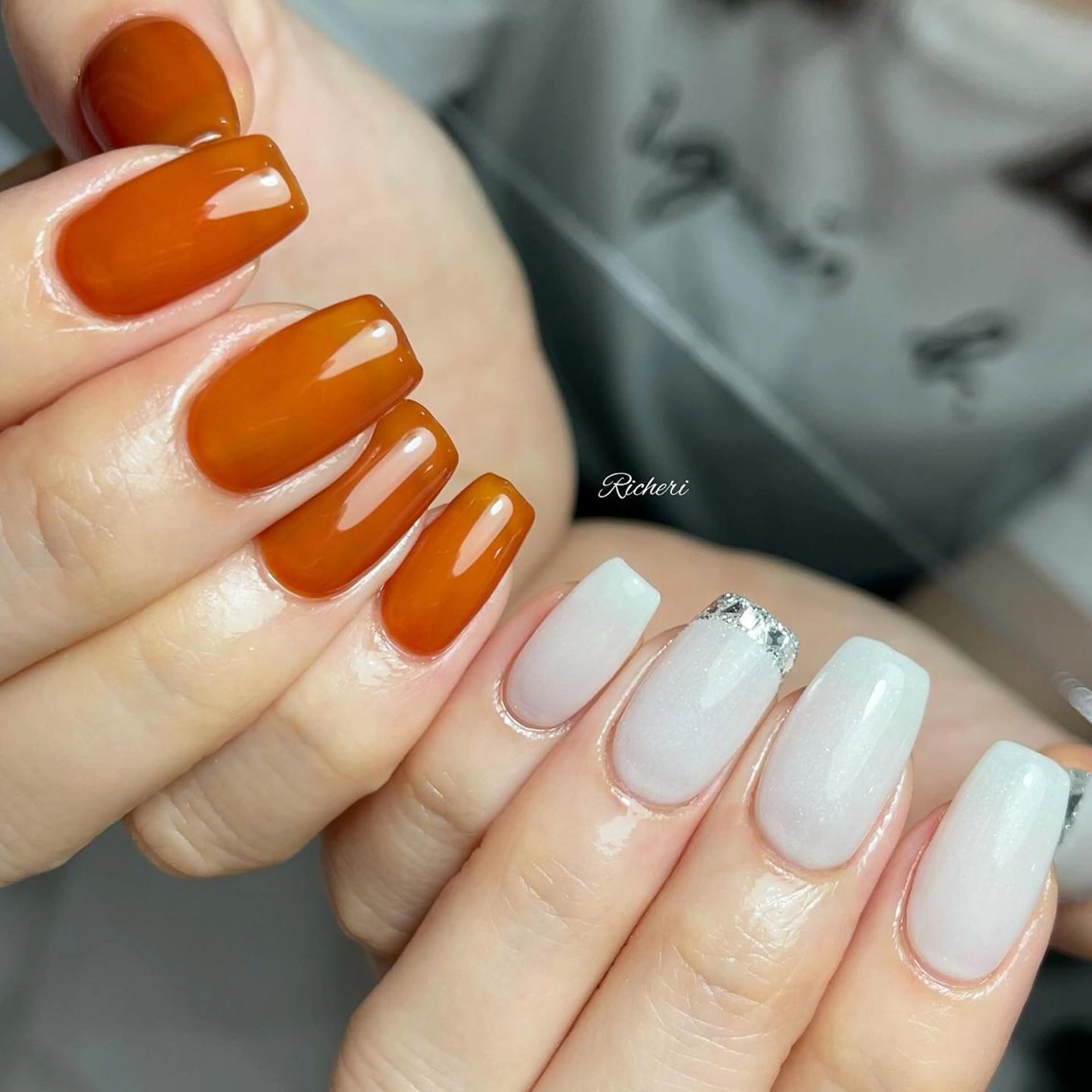 ミディアム ネイル 韓国風ヘア アートネイル フレンチネイル ジェルネイル 韓国ネイル richeri beautyのエステ・リラクイメージ