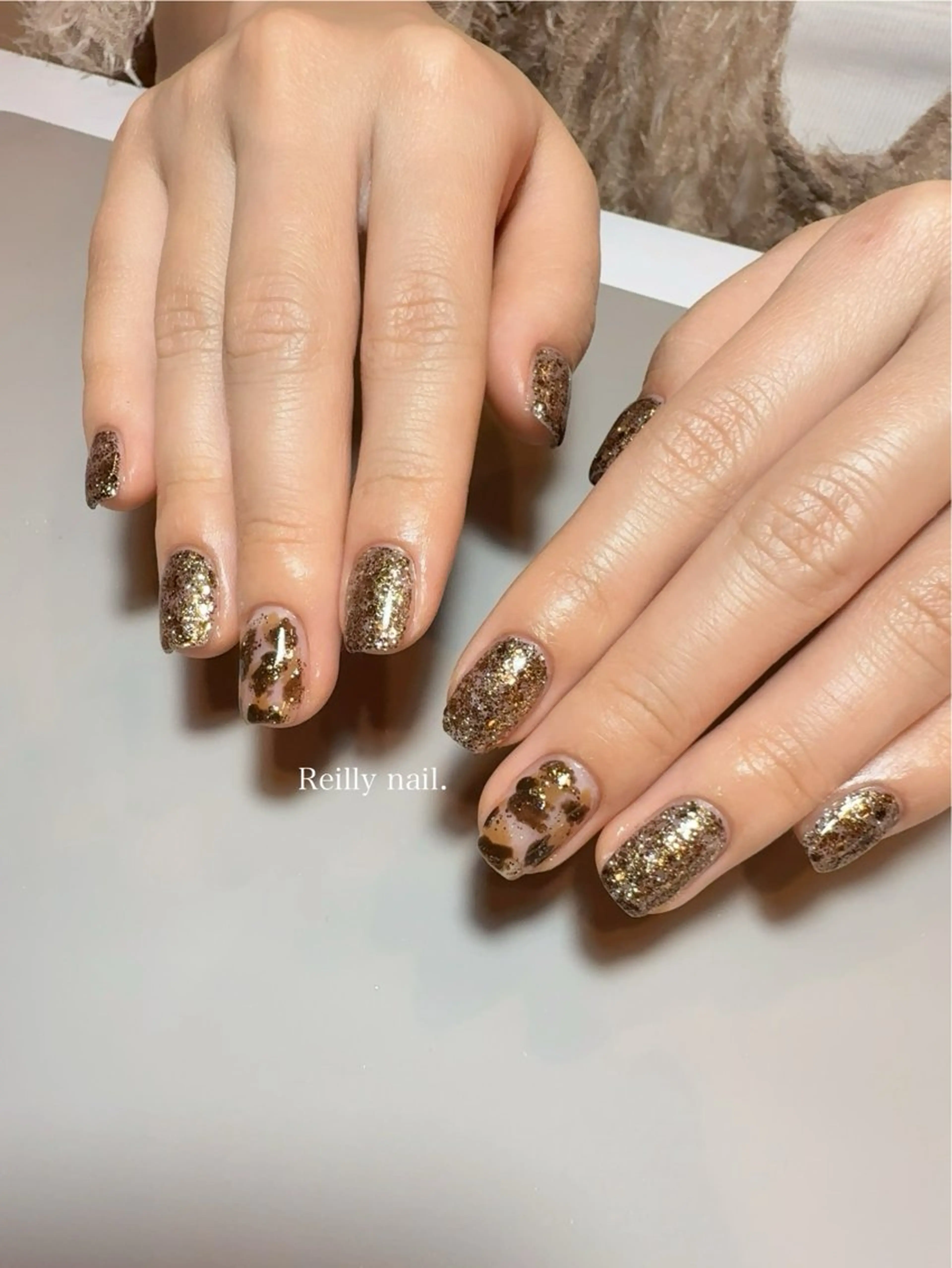 ネイル アニマル柄 フラッシュネイル フレンチネイル ジェルネイル ミラーネイル Reilly nail.所属・Reillynail みさきのネイルデザイン