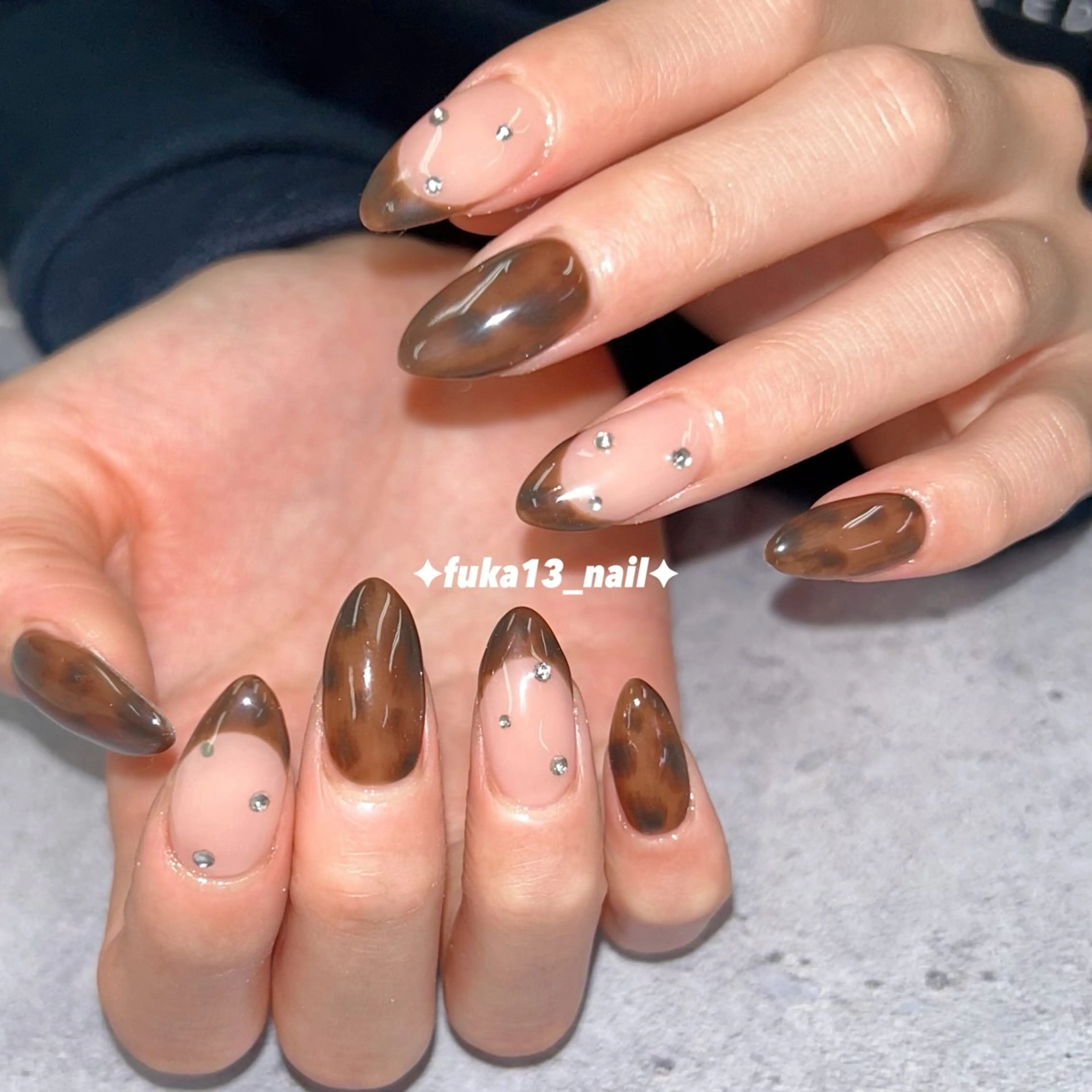 ネイル べっ甲ネイル ブラウン フレンチネイル 韓国ネイル ハンドネイル Nail♡Fuka. /5月予約受付中のネイルデザイン