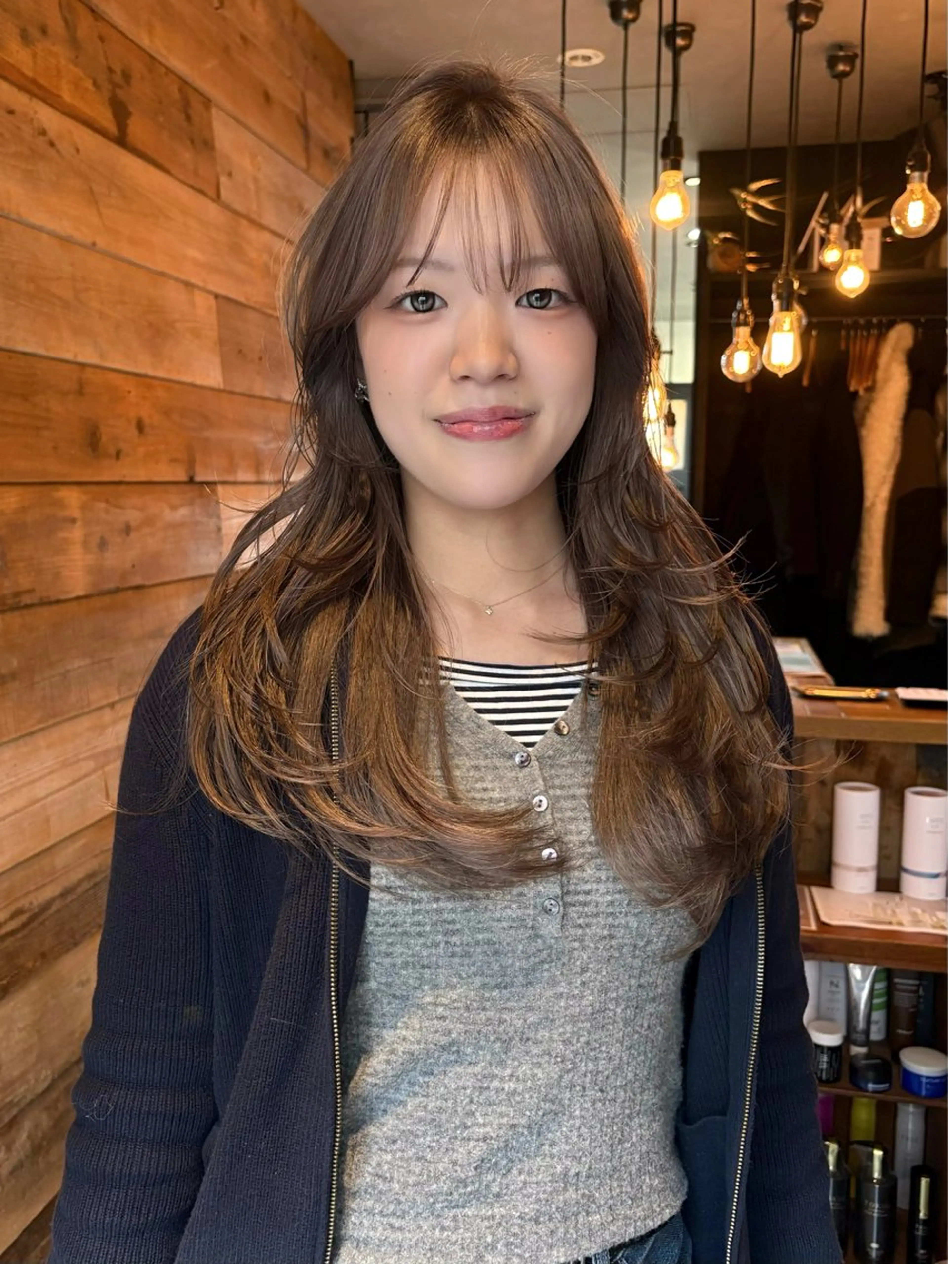 セミロング カラー パーマ カット ヘアカラー レイヤー/透明感/ ブリーチなし/わかなのヘアスタイル