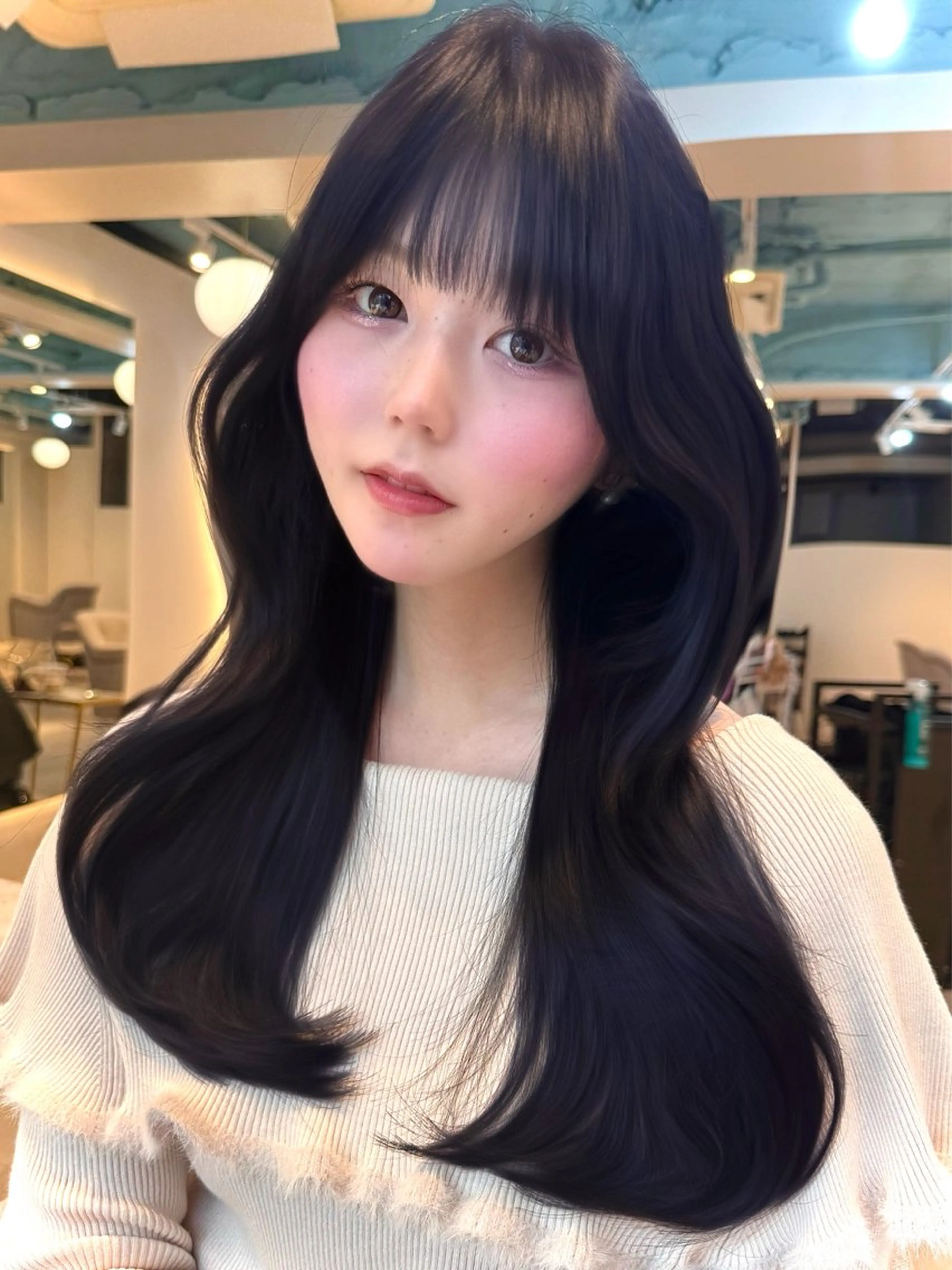 ロング カット ヘアカラー トリートメント ハイレイヤー/顔周り /レイヤーカットのヘアスタイル