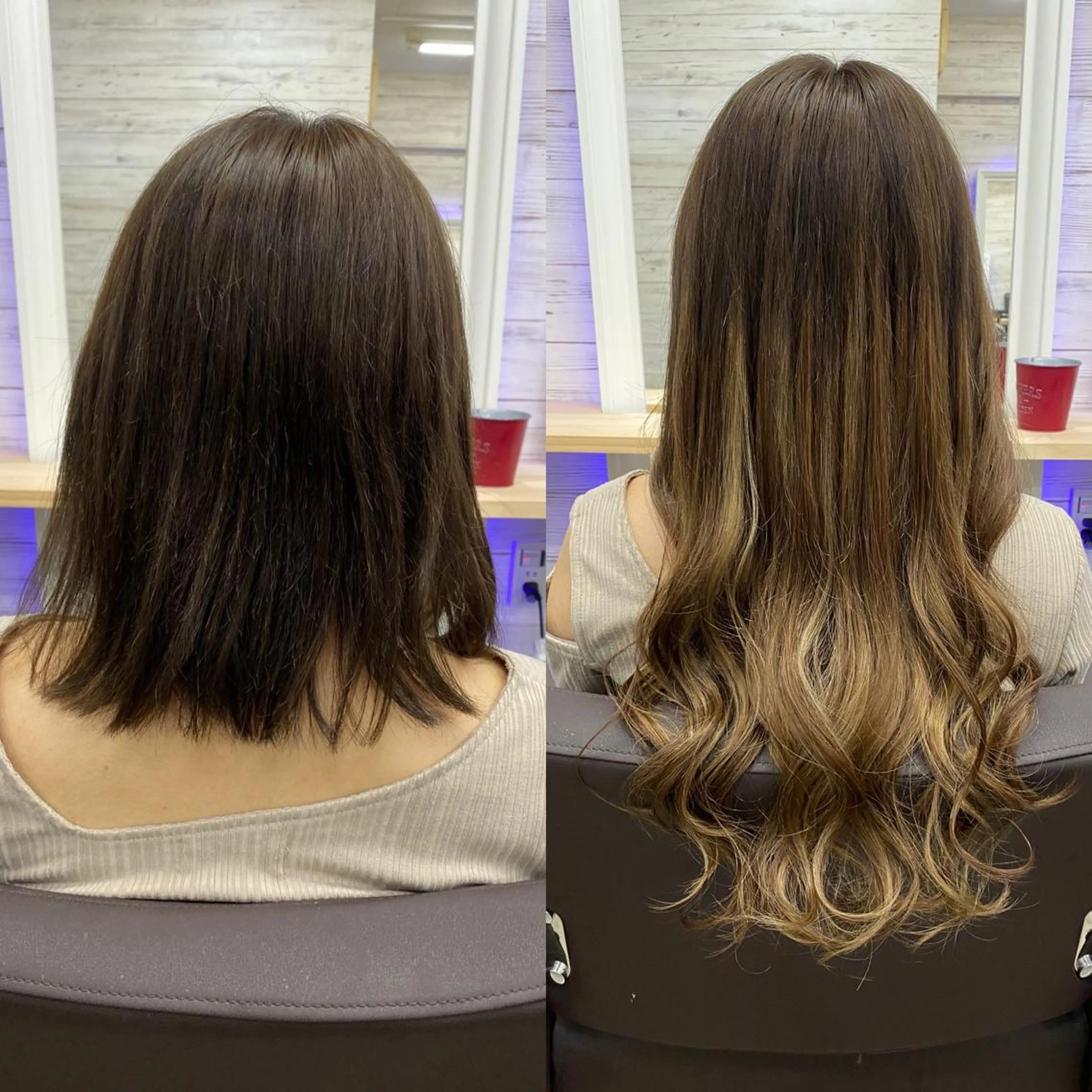ロング カラー ヘアアレンジ ショートボブ 編み込みエクステ シールエクステ バレイヤージュ ベージュカラー LAVENDIA 初音のヘアスタイル