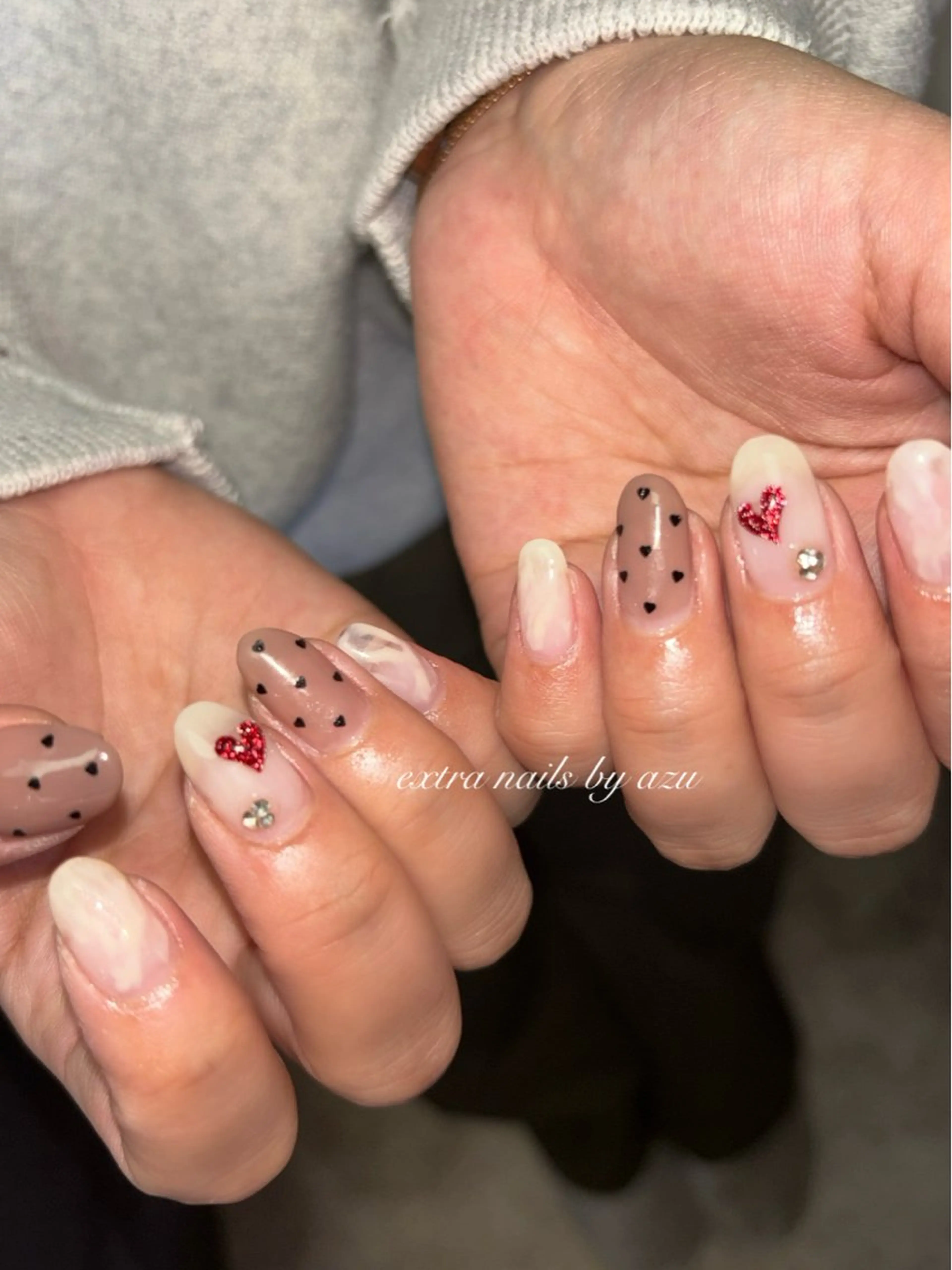 ネイル フラッシュネイル ハート ハンドネイル extranails ／lemellaのネイルデザイン