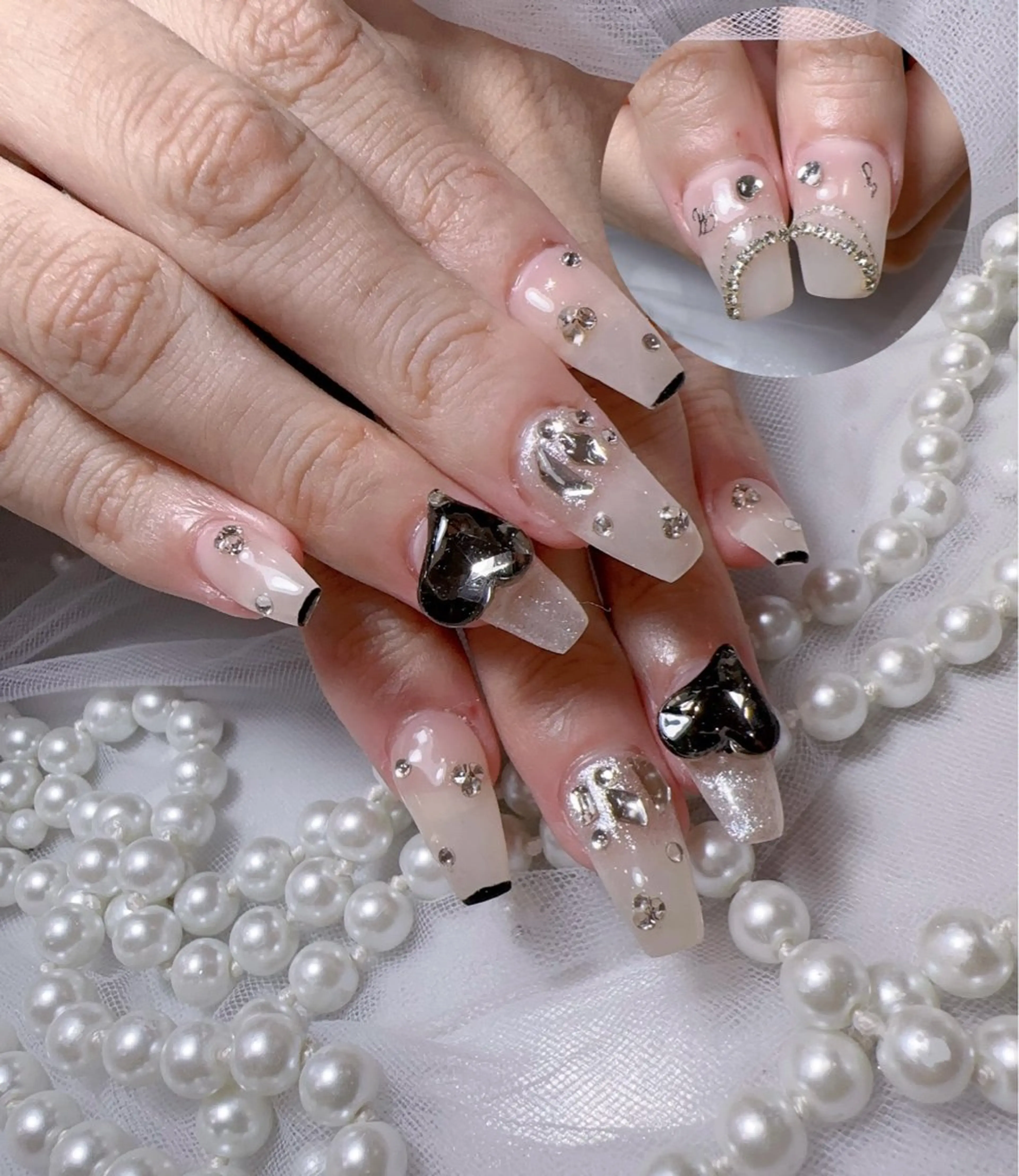 ネイル アートネイル フラッシュネイル フレンチネイル ジェルネイル ガラスフレンチ ハンドネイル You&Me Miyuのネイルデザイン